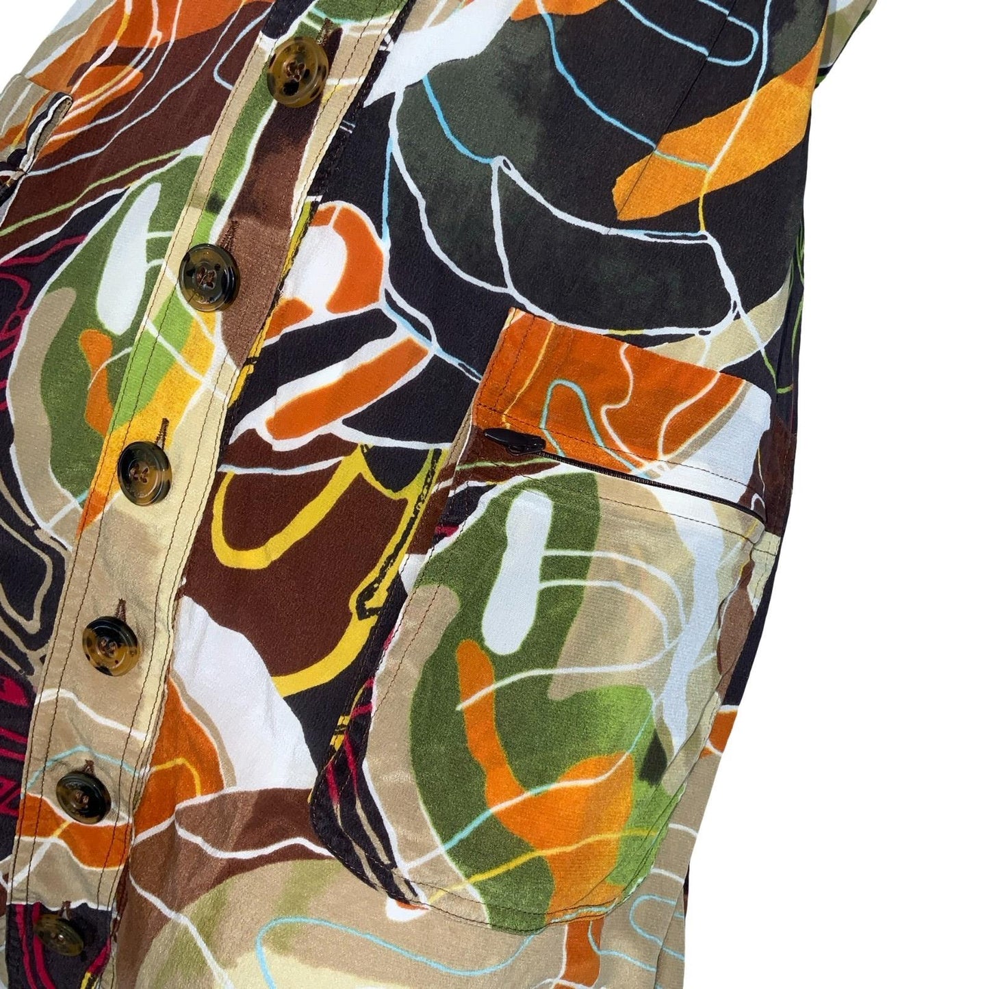 VTG 'ESCADA SPORT' SILK BROWN ORANGE ABSTRACT SLEEVELESS MINI POCKETS DRESS S 10