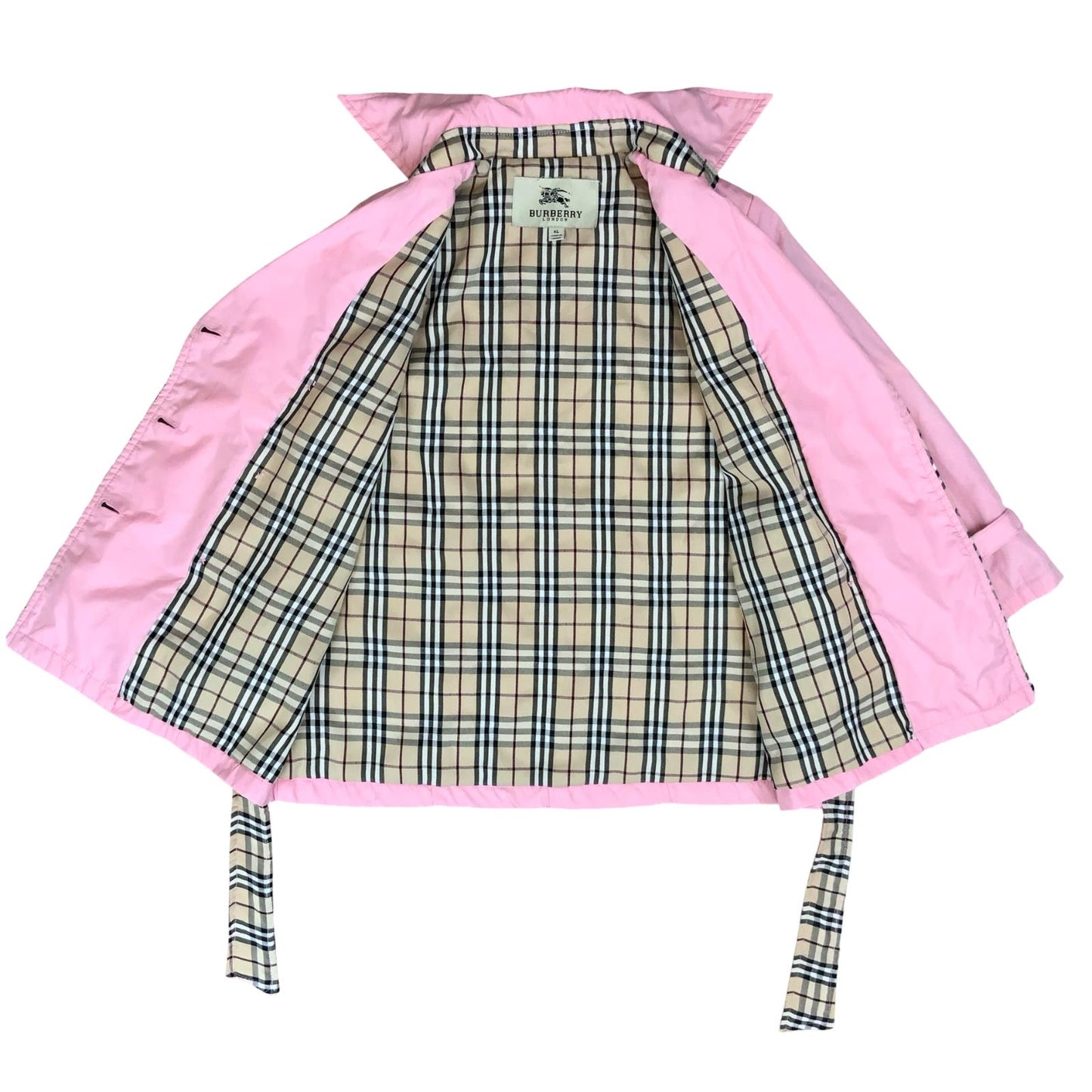 VTG 'BURBERRY LONDON' PINK TARTAN DOUBLE BREASTED BELTED TRENCH COAT S 8 10