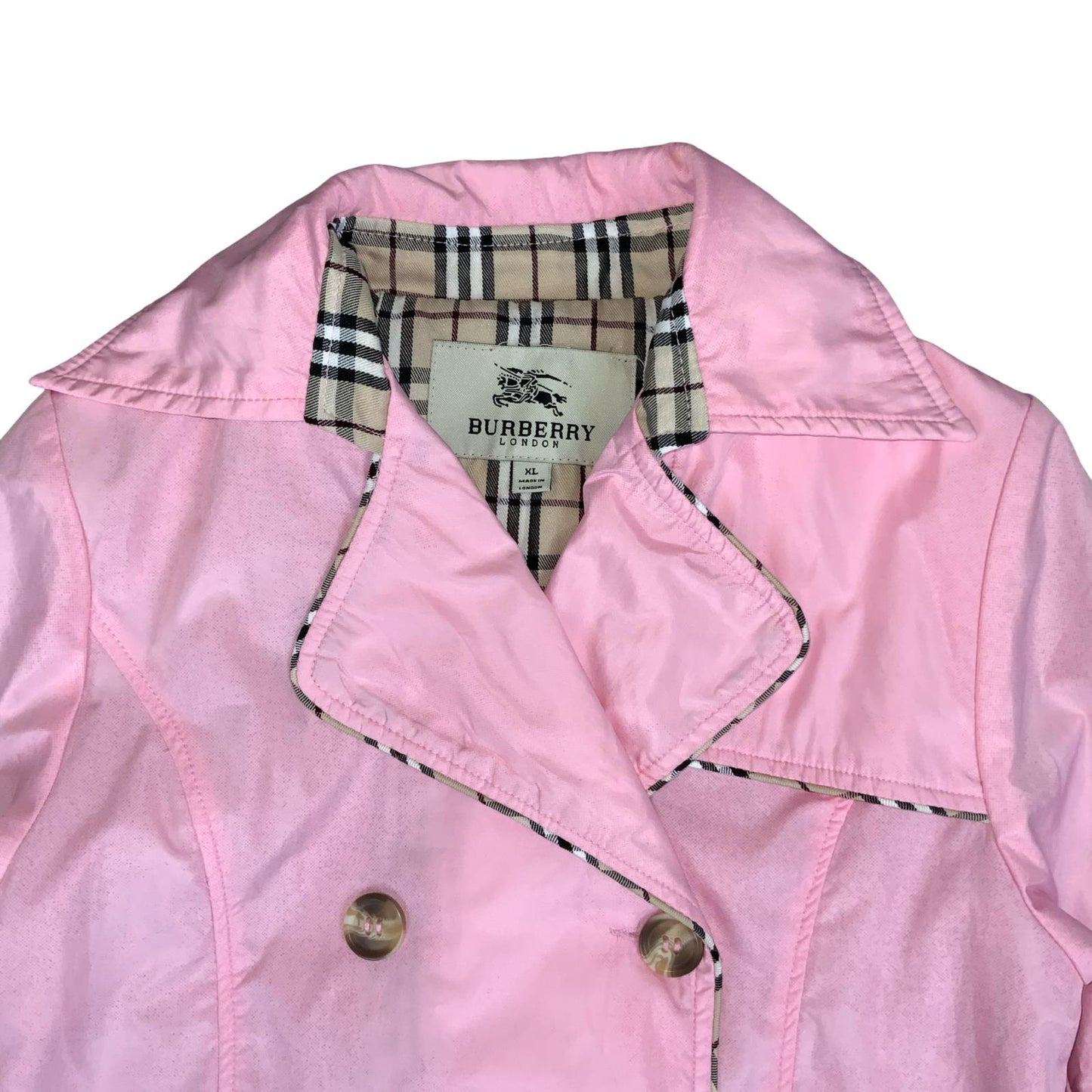 VTG 'BURBERRY LONDON' PINK TARTAN DOUBLE BREASTED BELTED TRENCH COAT S 8 10