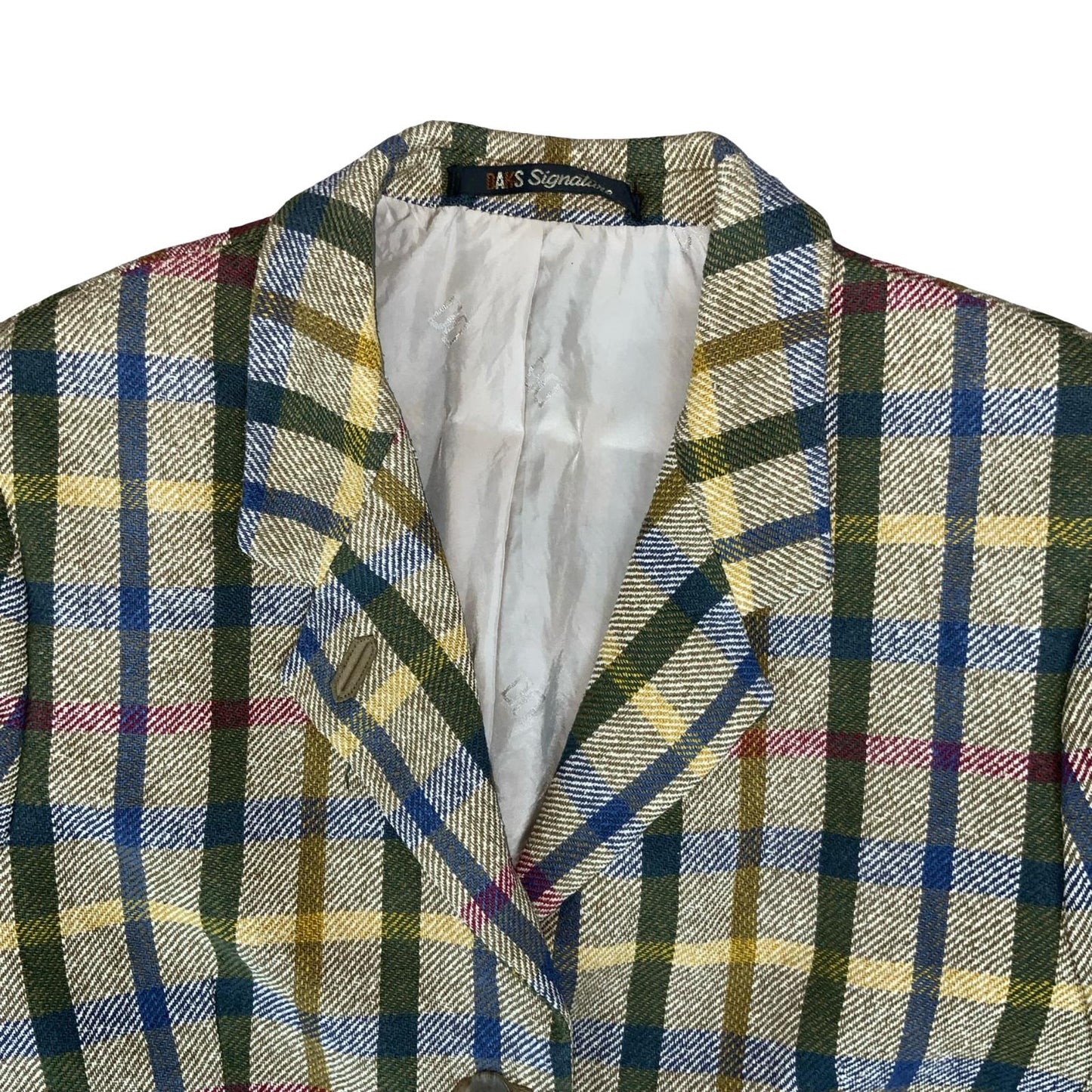 VTG 70s 80s 'DAKS' SIGNATURE BEIGE BLUE LONDON TARTAN WOOL BRITISH TAILORED M 14