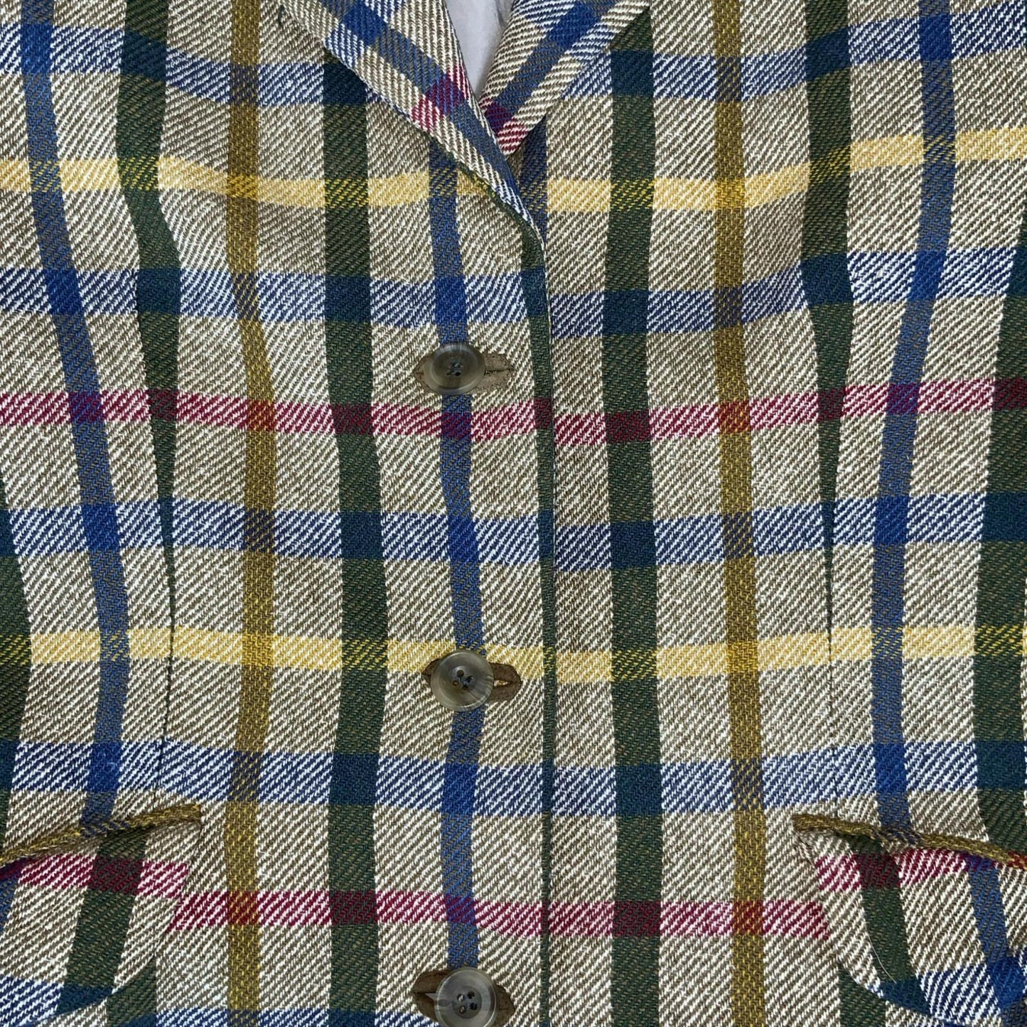 VTG 70s 80s 'DAKS' SIGNATURE BEIGE BLUE LONDON TARTAN WOOL BRITISH TAILORED M 14