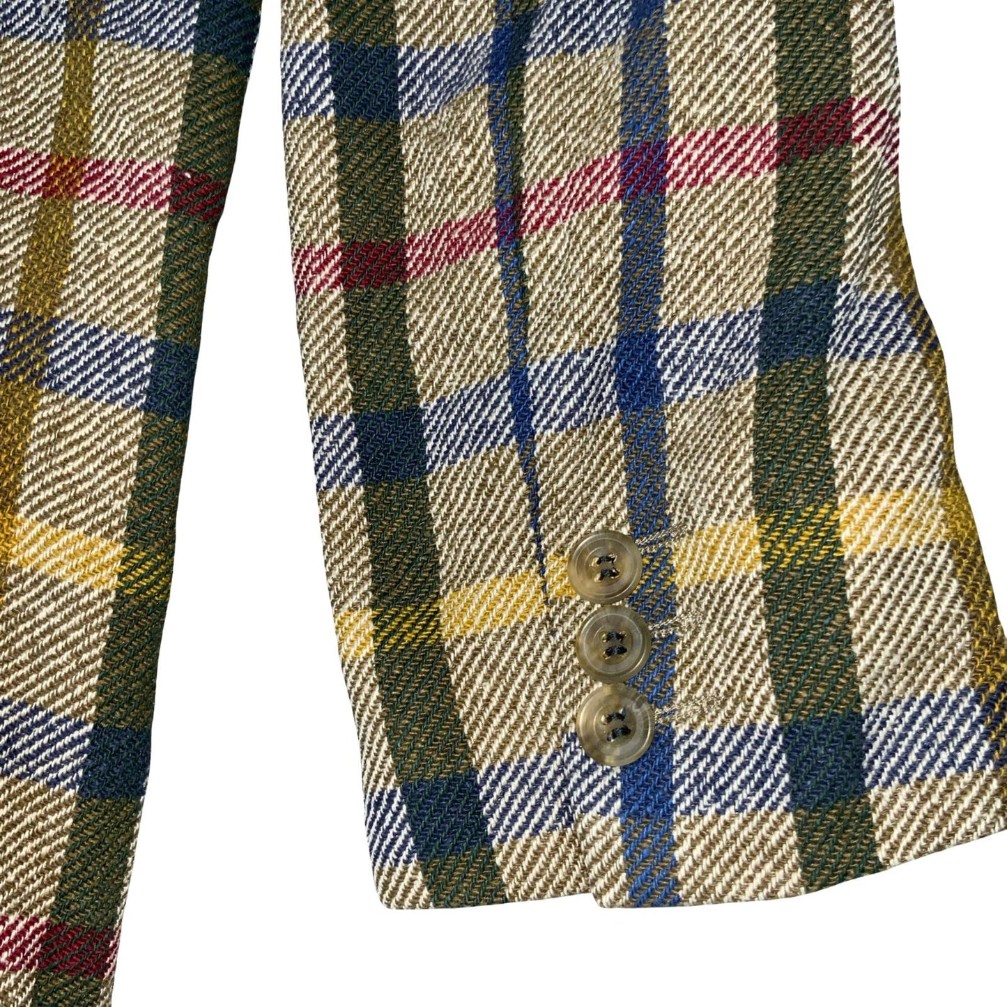 VTG 70s 80s 'DAKS' SIGNATURE BEIGE BLUE LONDON TARTAN WOOL BRITISH TAILORED M 14