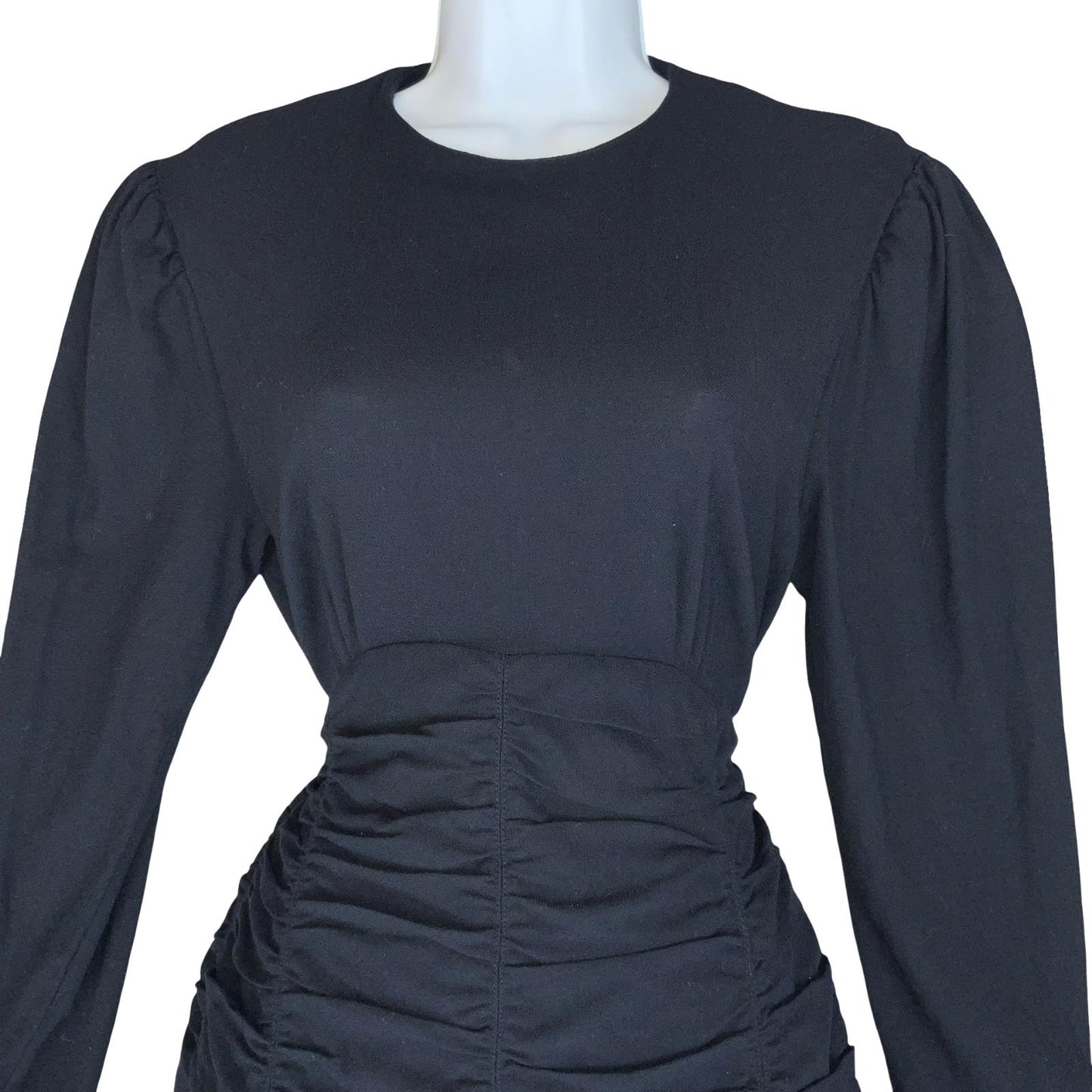 VTG 'ESCADA' BLUE LONG-SLEEVED RUCHED WAIST LUXURIOUS SOPHISTICATED DRESS M 12