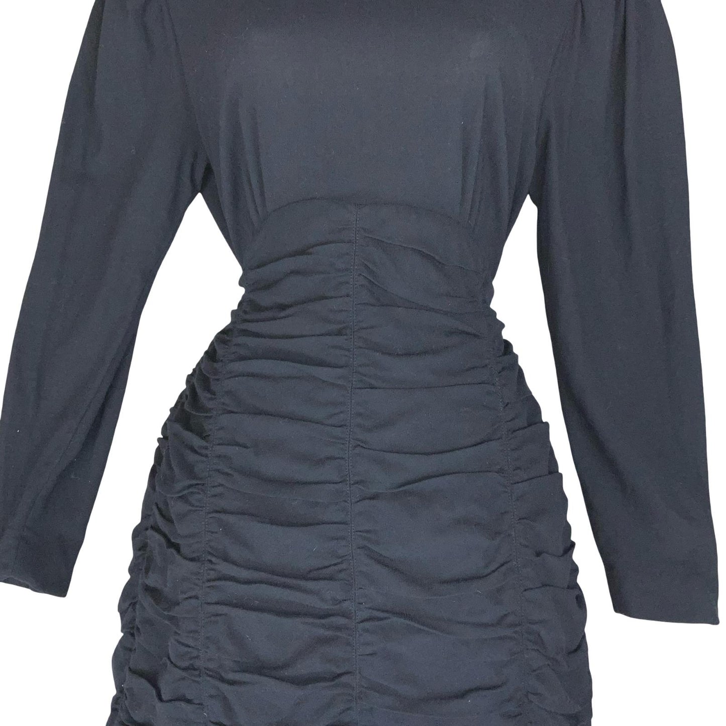 VTG 'ESCADA' BLUE LONG-SLEEVED RUCHED WAIST LUXURIOUS SOPHISTICATED DRESS M 12