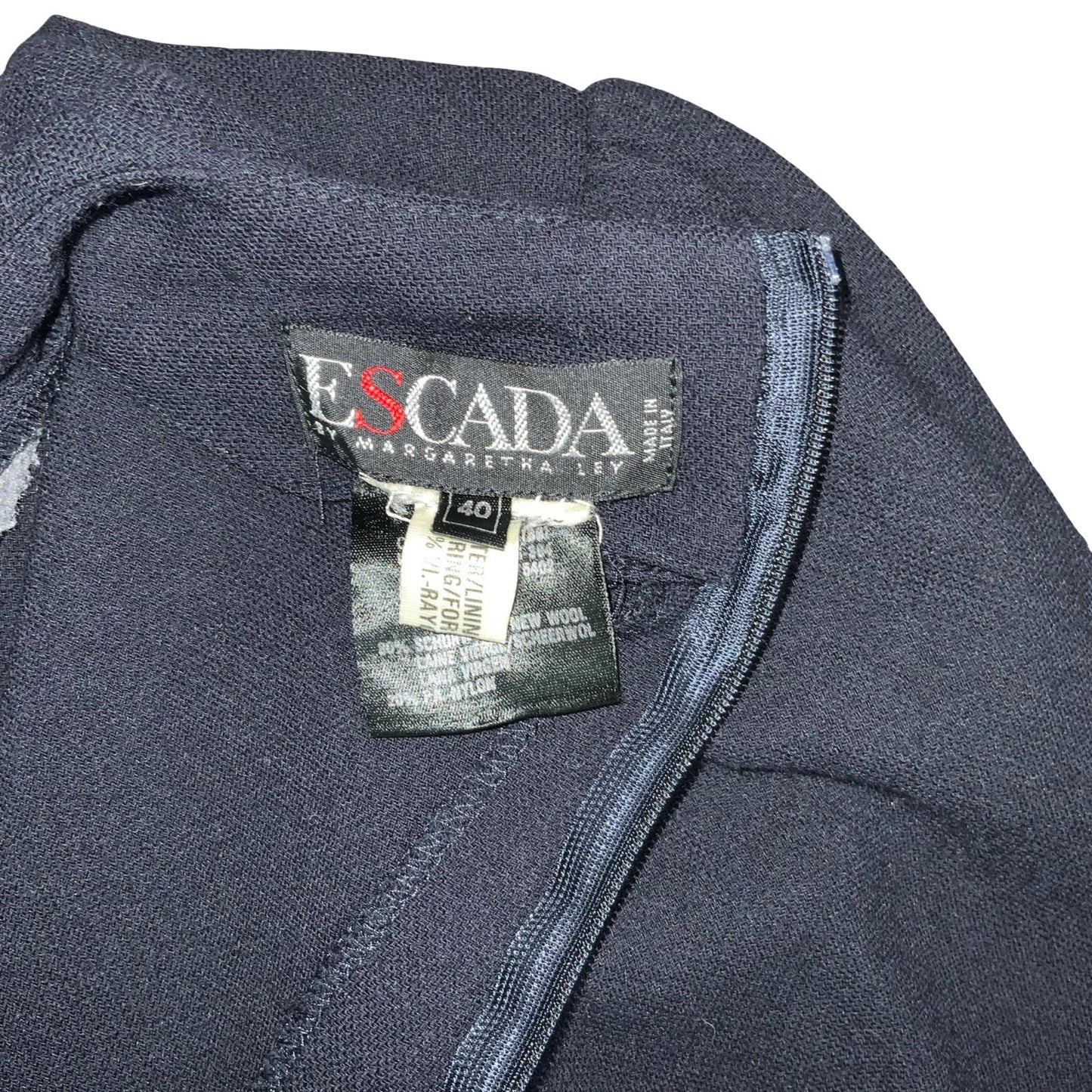 VTG 'ESCADA' BLUE LONG-SLEEVED RUCHED WAIST LUXURIOUS SOPHISTICATED DRESS M 12