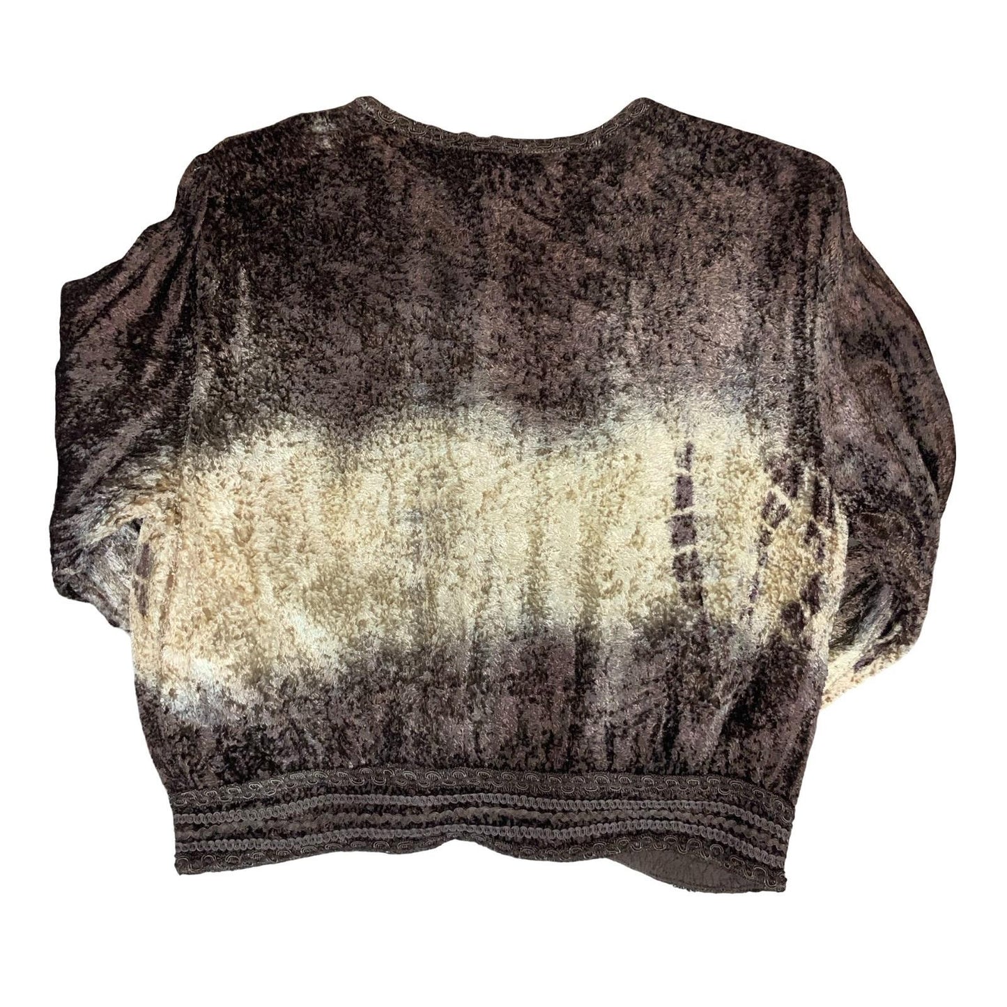 VTG 90s y2k 'NEW FASHION' BROWN CREAM TIE DYE BOHO EMBROIDERED BLOUSE L 16