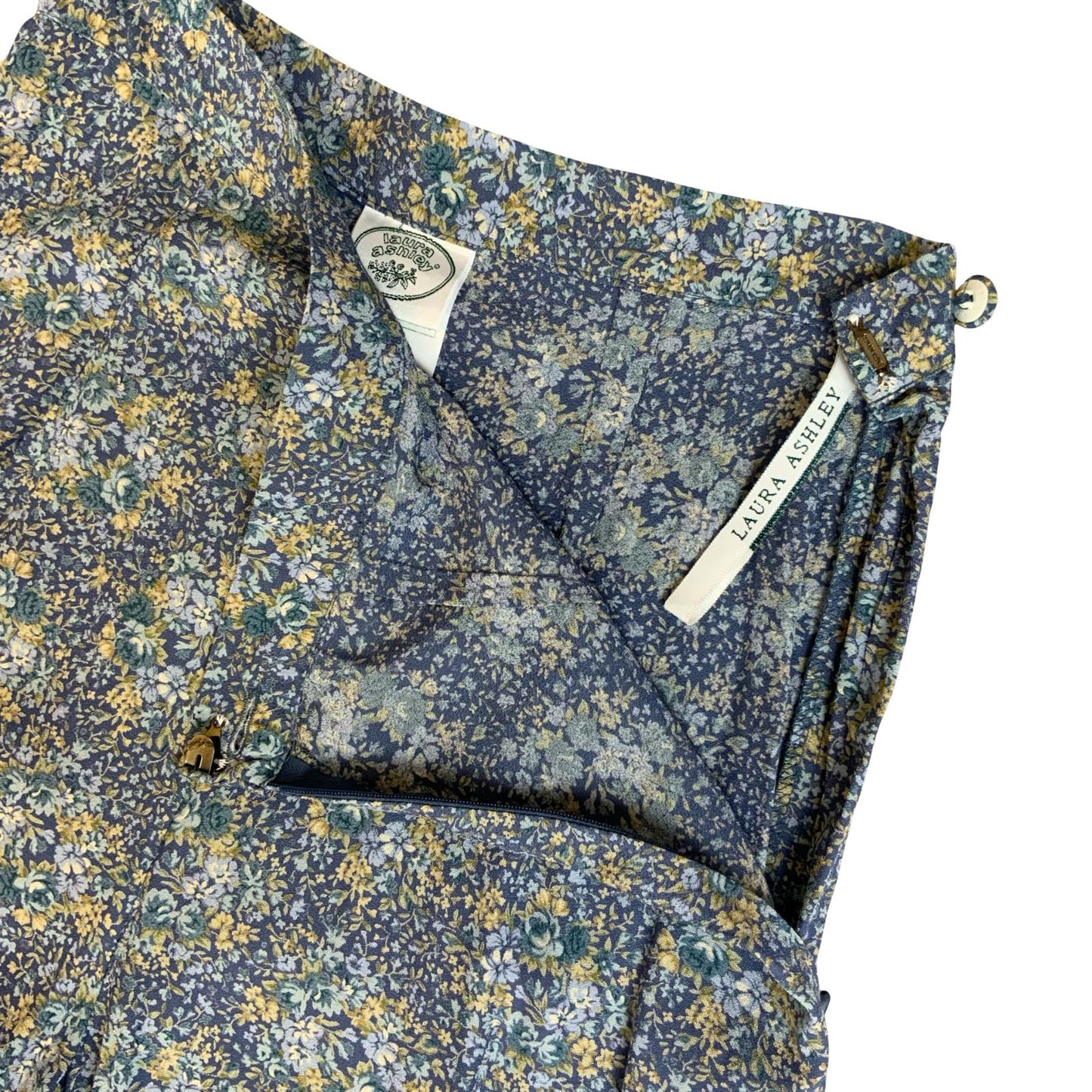 VTG 90s 00s 'LAURA ASHLEY' BLUE GREEN FLORAL WIDE LEG LIGHTWEIGHT TROUSERS XS 6