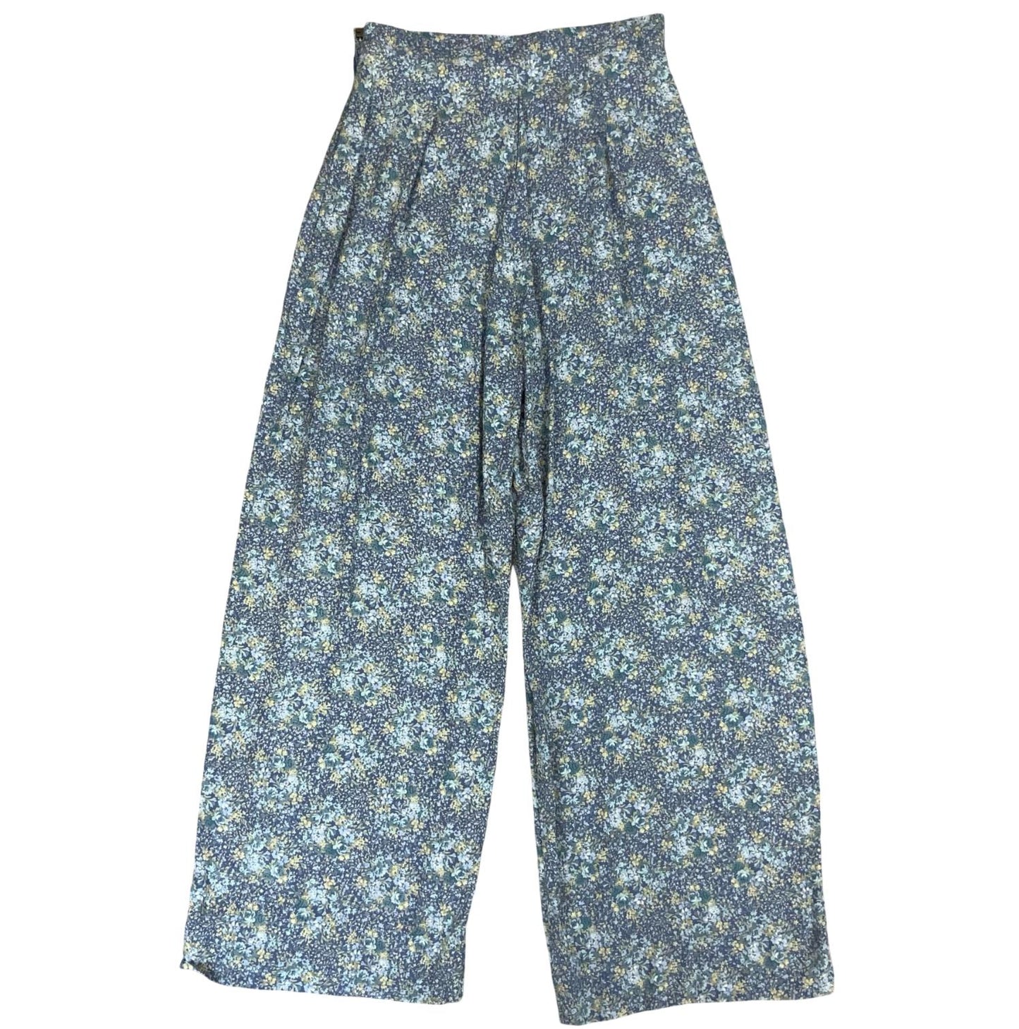 VTG 90s 00s 'LAURA ASHLEY' BLUE GREEN FLORAL WIDE LEG LIGHTWEIGHT TROUSERS XS 6
