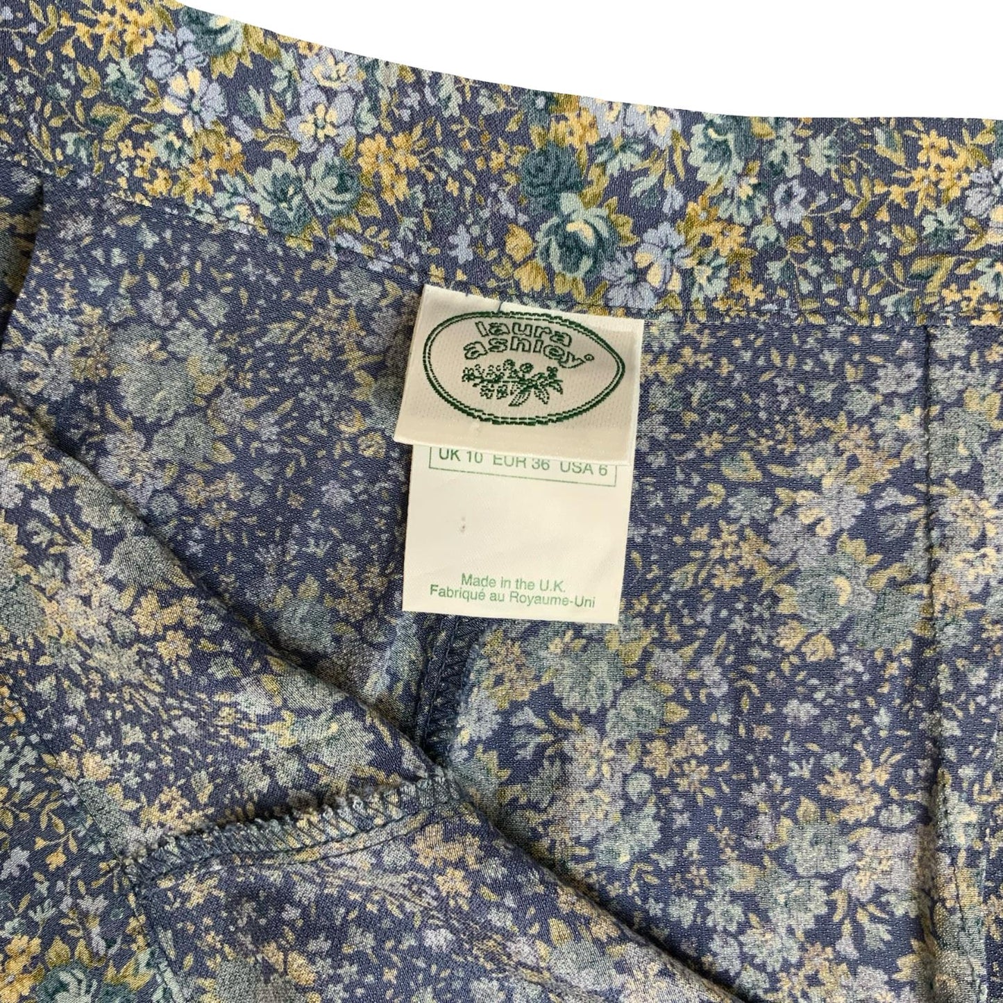VTG 90s 00s 'LAURA ASHLEY' BLUE GREEN FLORAL WIDE LEG LIGHTWEIGHT TROUSERS XS 6