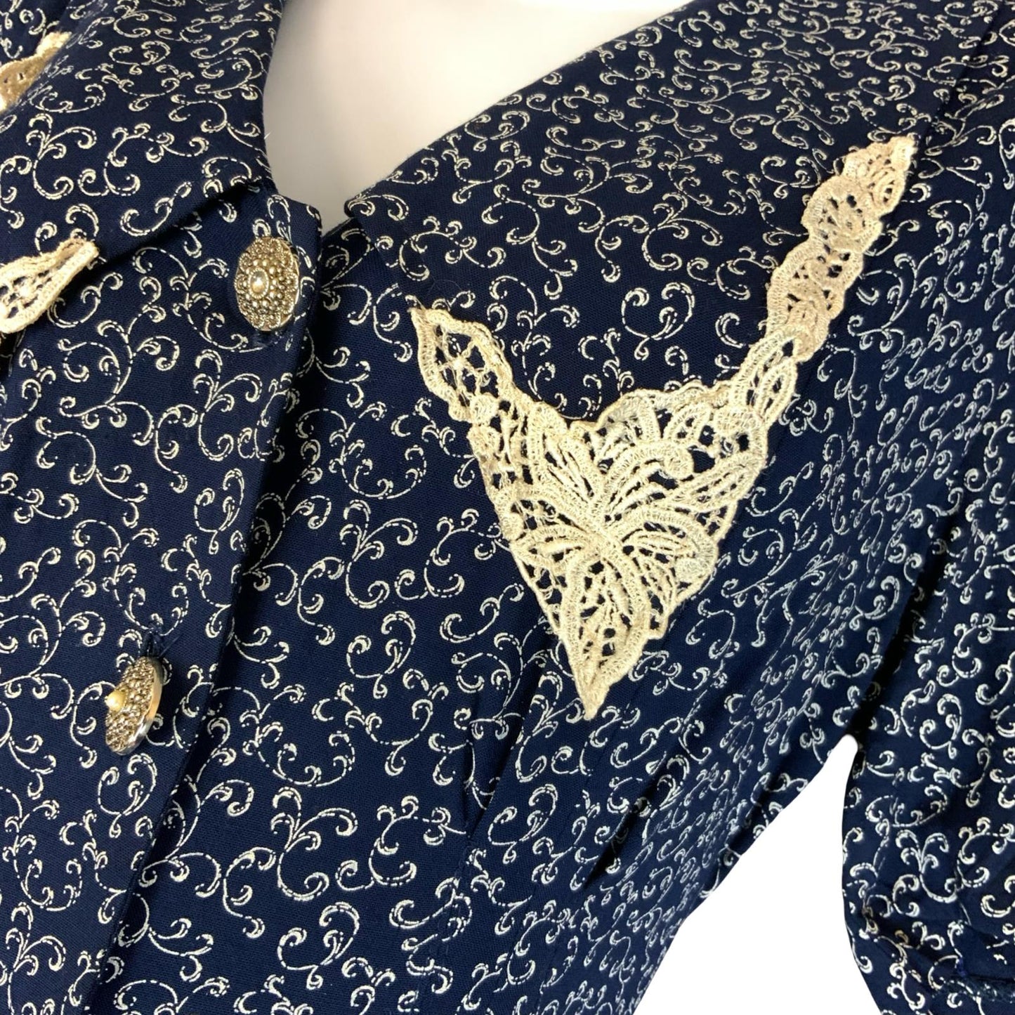 VTG 80s 90s 'ALL THAT JAZZ' BLUE WHITE FLORAL GRUNGE PRAIRIE BOXY MIDI DRESS S 8