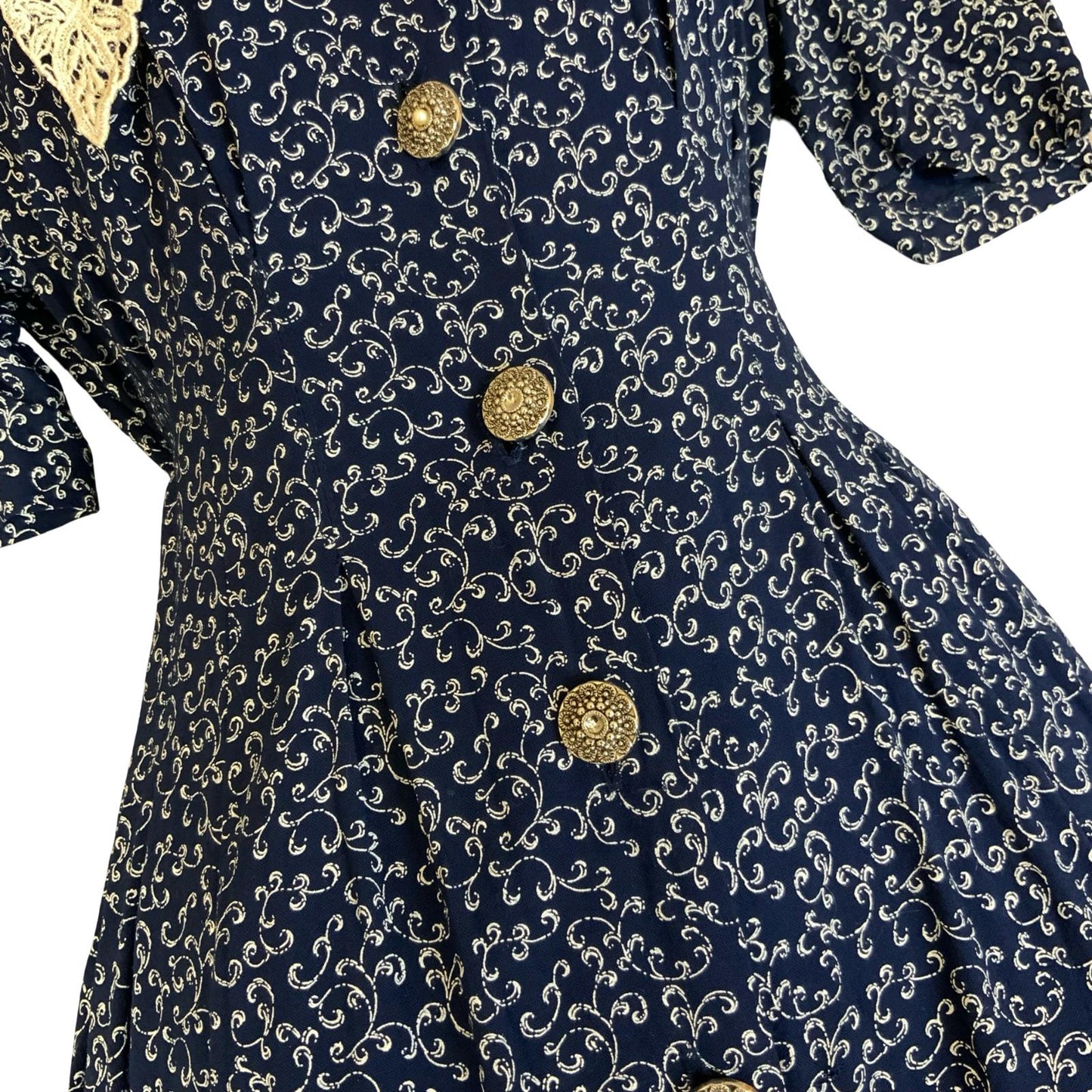 VTG 80s 90s 'ALL THAT JAZZ' BLUE WHITE FLORAL GRUNGE PRAIRIE BOXY MIDI DRESS S 8