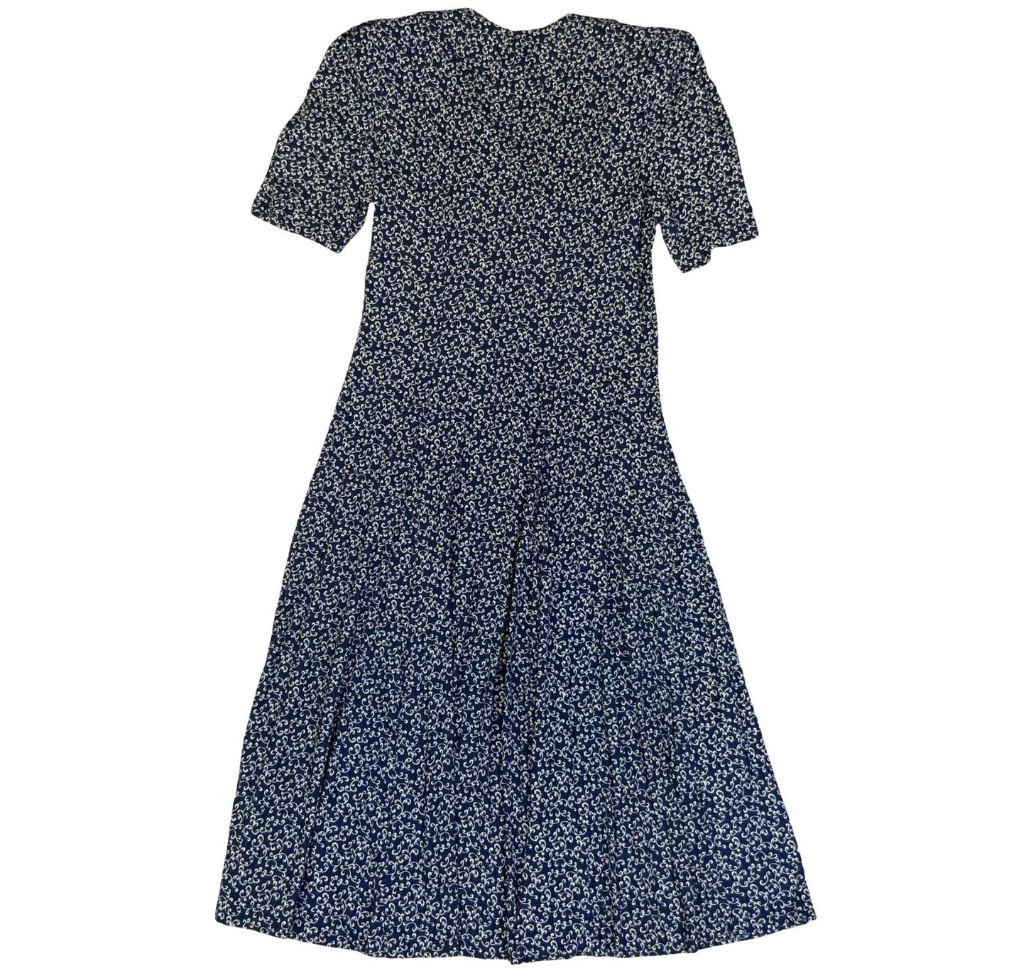 VTG 80s 90s 'ALL THAT JAZZ' BLUE WHITE FLORAL GRUNGE PRAIRIE BOXY MIDI DRESS S 8