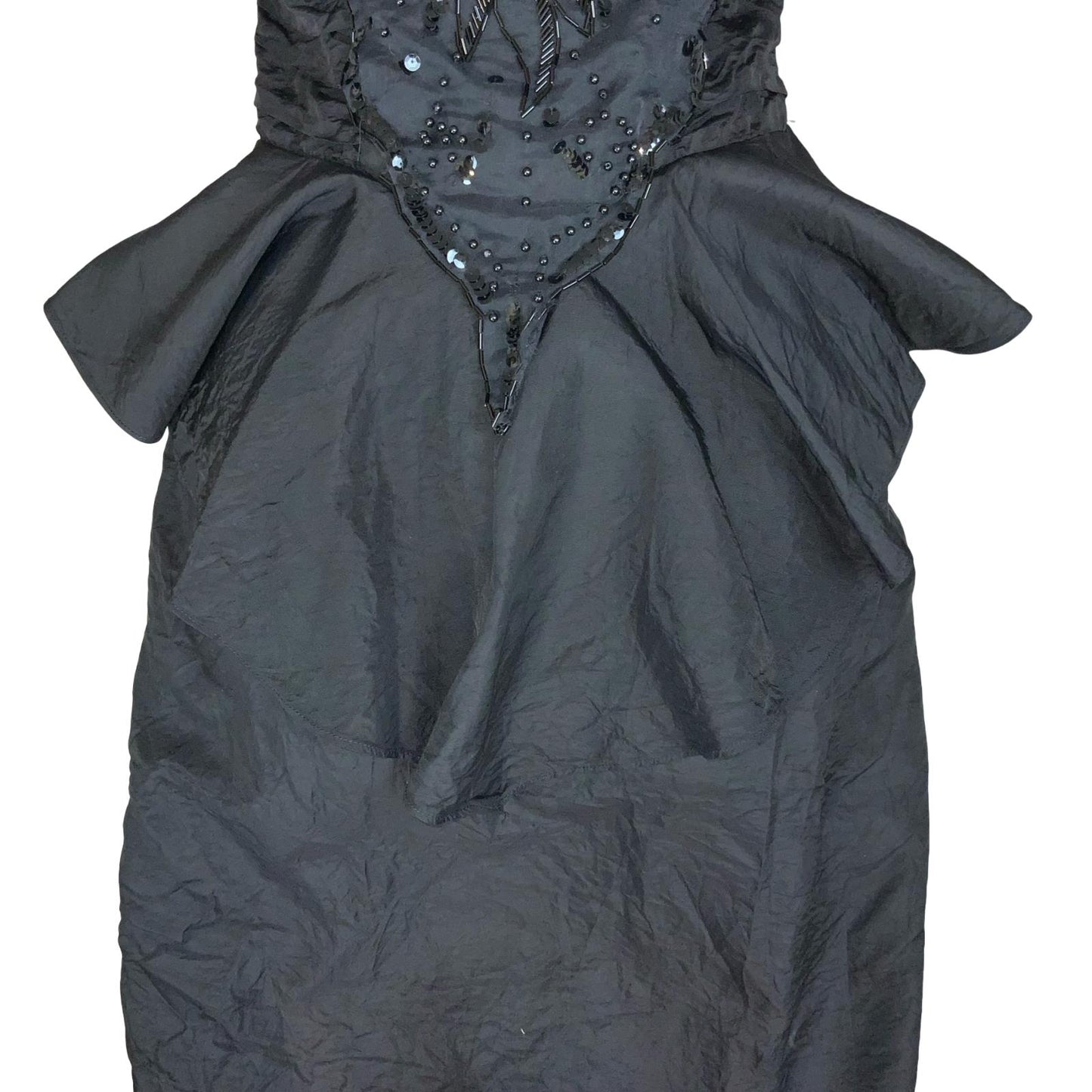 VTG 80s 'CLIMAX KAREN OKADA' BLACK BEADED GOTHIC PEPLUM BODICE DRESS UK 10/12