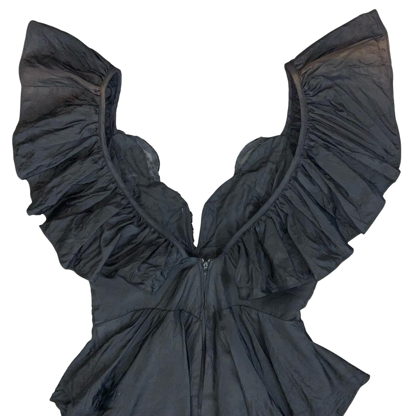 VTG 80s 'CLIMAX KAREN OKADA' BLACK BEADED GOTHIC PEPLUM BODICE DRESS UK 10/12