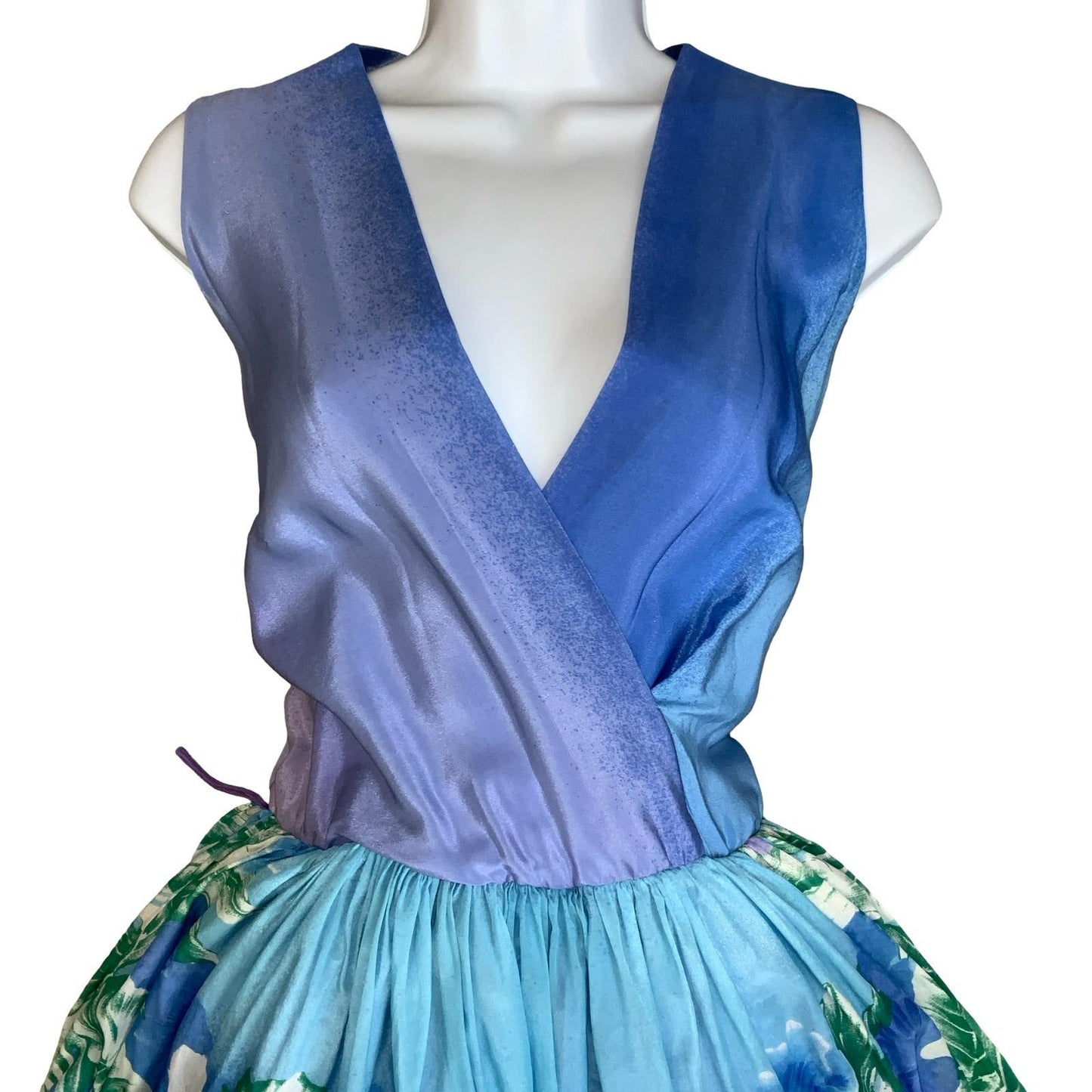 VTG 70s 80s 'SORA' BLUE GREEN BOTANICAL LAYERED FULL SKIRT LONG DRESS S 10