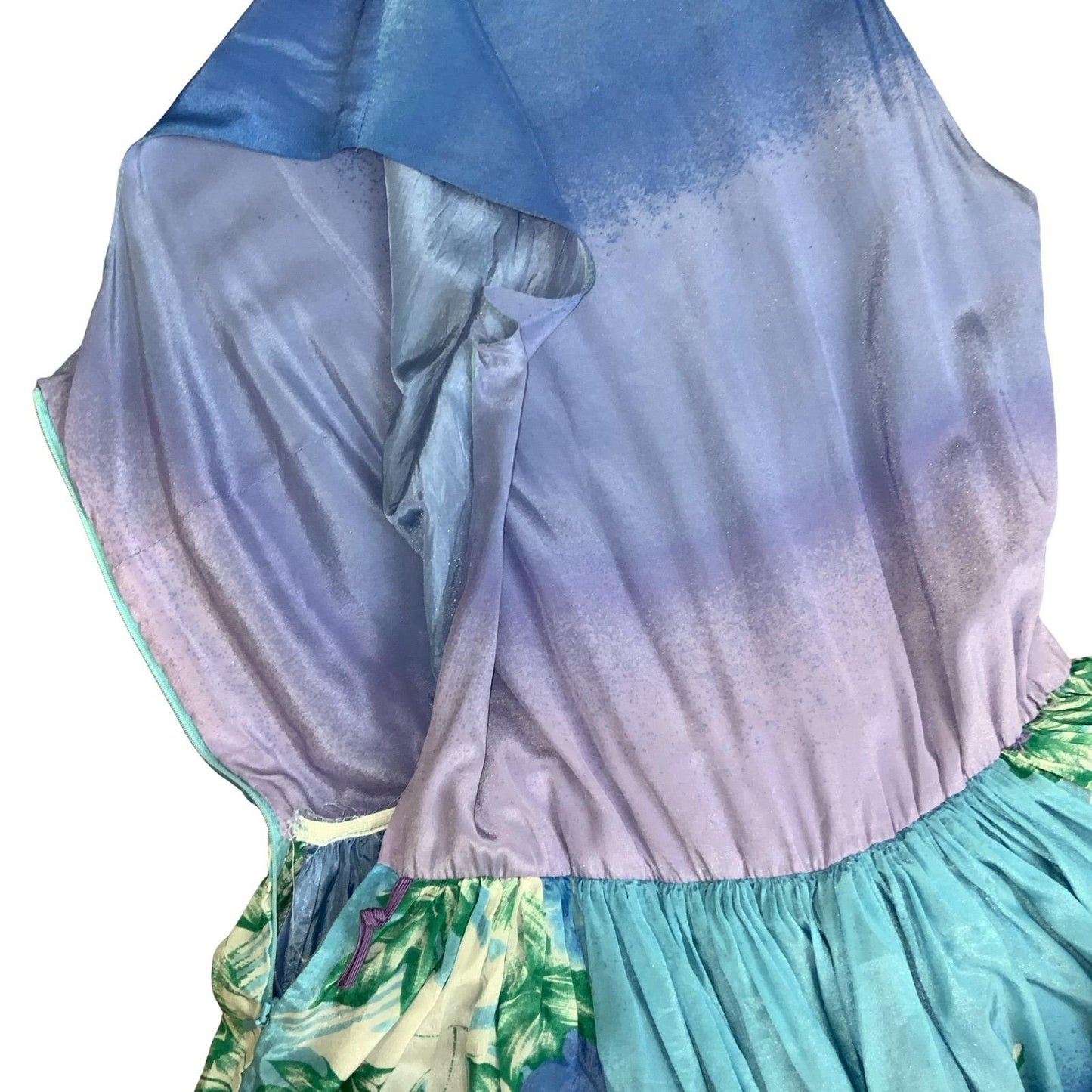 VTG 70s 80s 'SORA' BLUE GREEN BOTANICAL LAYERED FULL SKIRT LONG DRESS S 10