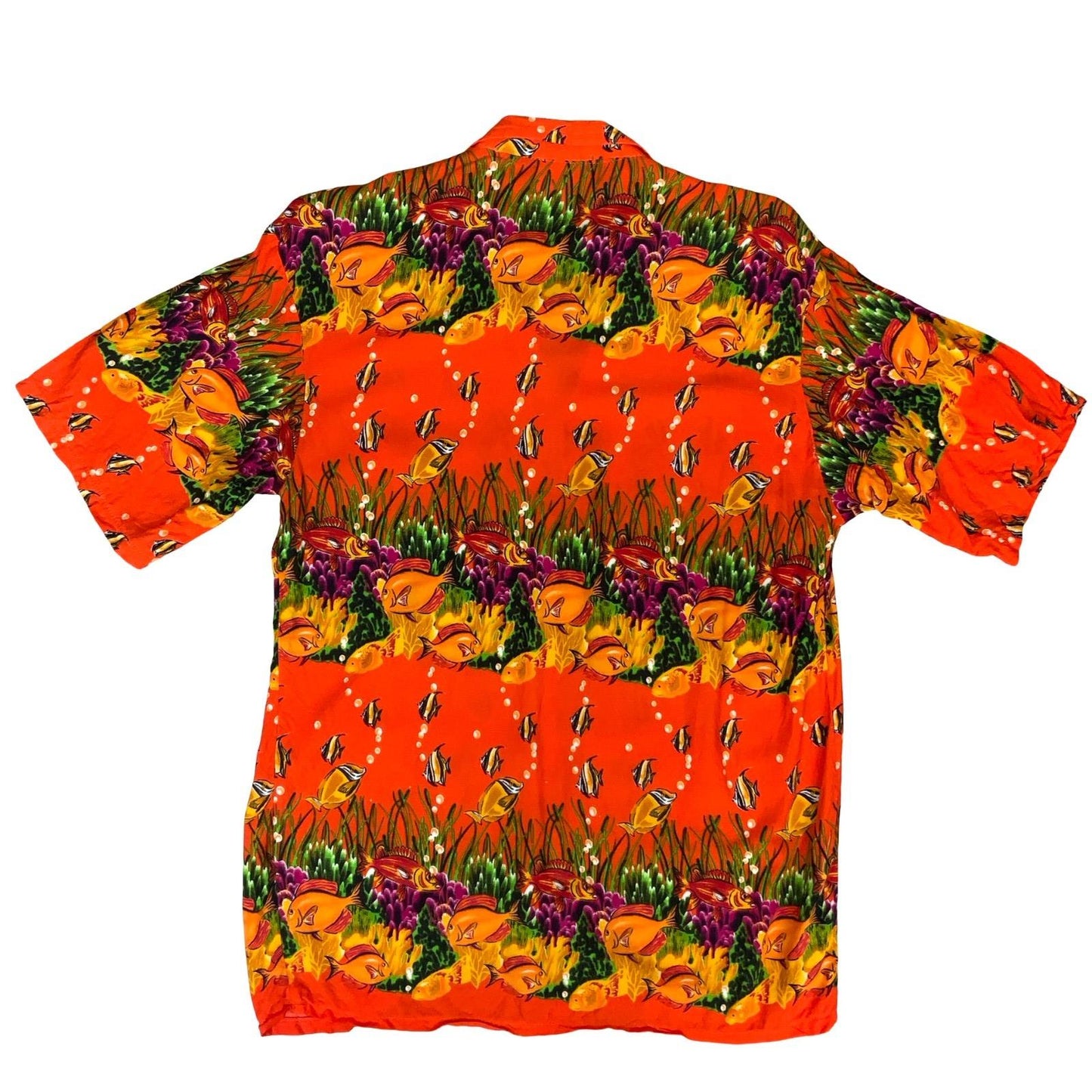 VTG 80s 90s 'SUN SHINE COLLECTION' ORANGE RED FISH GRAPHIC HAWAIIAN BEACH XS/S