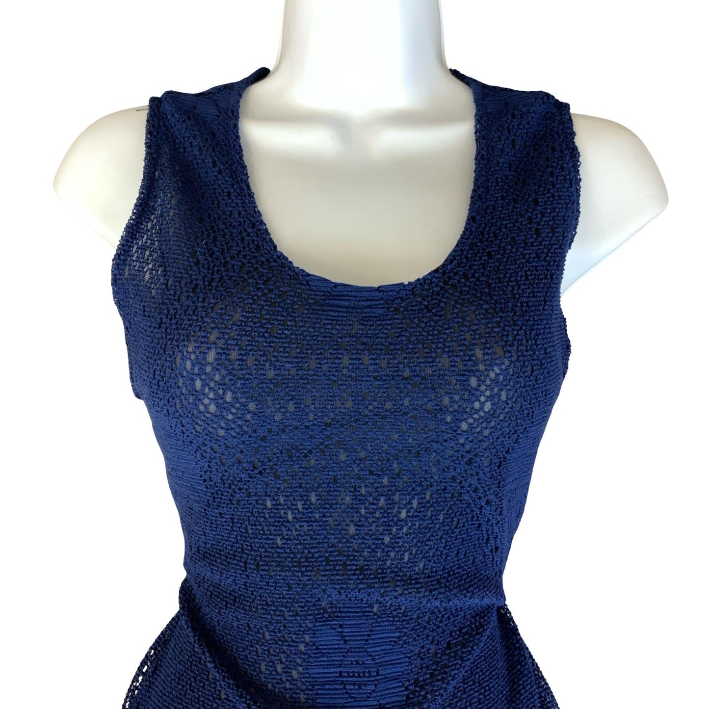 VTG y2k 'IMAGE' POUR LA FEMME CROCHET BLUE FLORAL LINED MAXI BEACH DRESS S 8