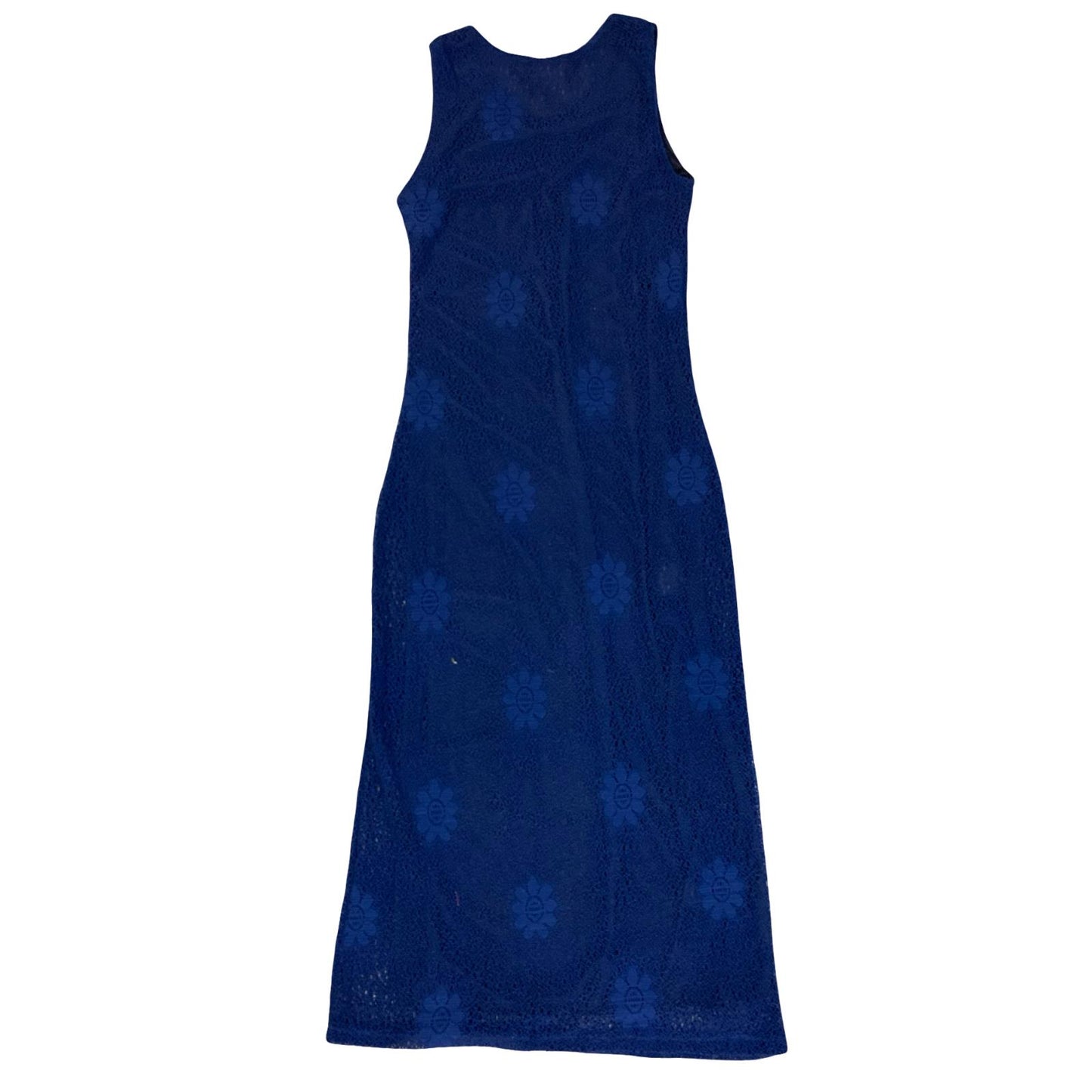 VTG y2k 'IMAGE' POUR LA FEMME CROCHET BLUE FLORAL LINED MAXI BEACH DRESS S 8