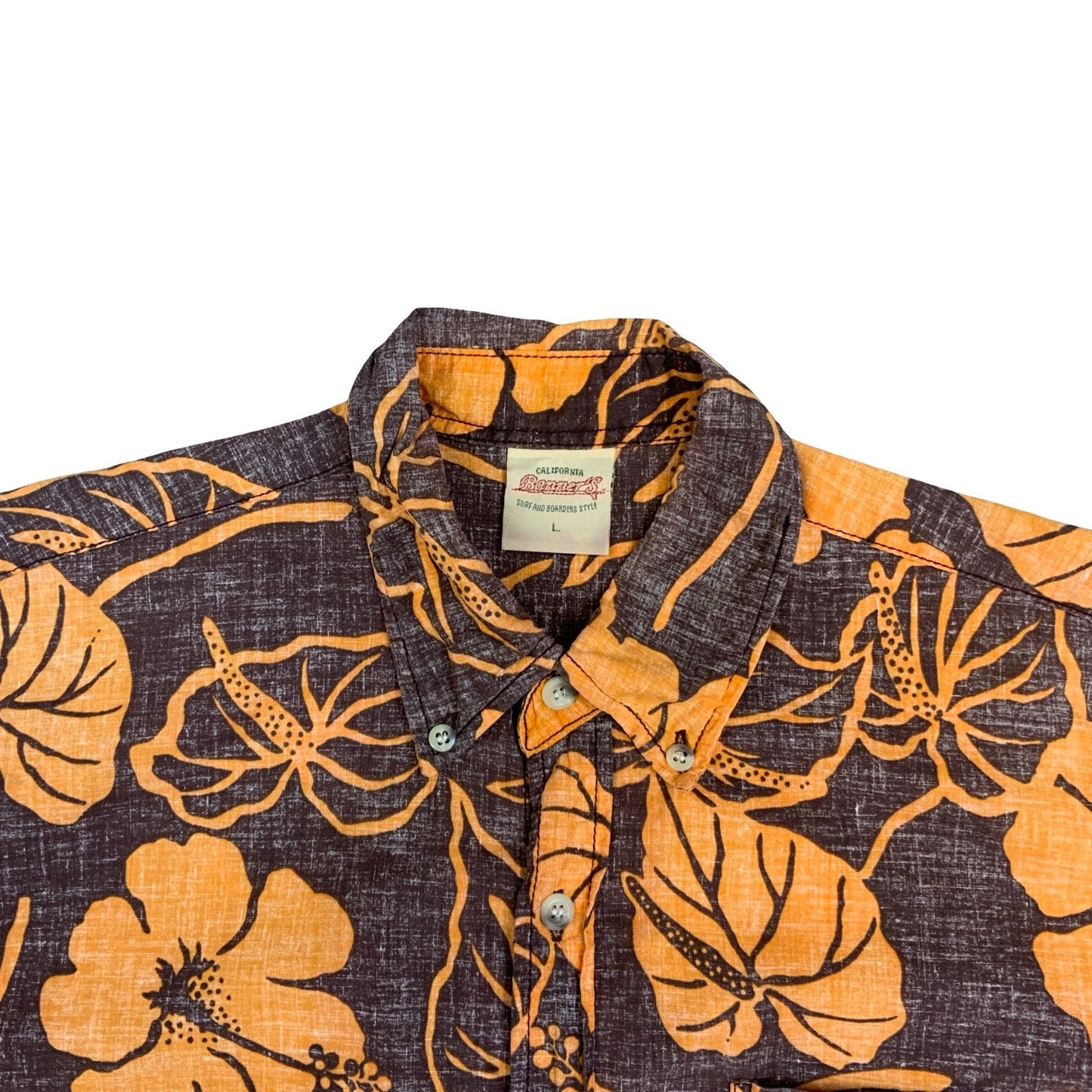 VTG BANNERS SURF AND BOARDERS STYLE REVERSE PRINT HAWAIIAN SHIRT LARGE