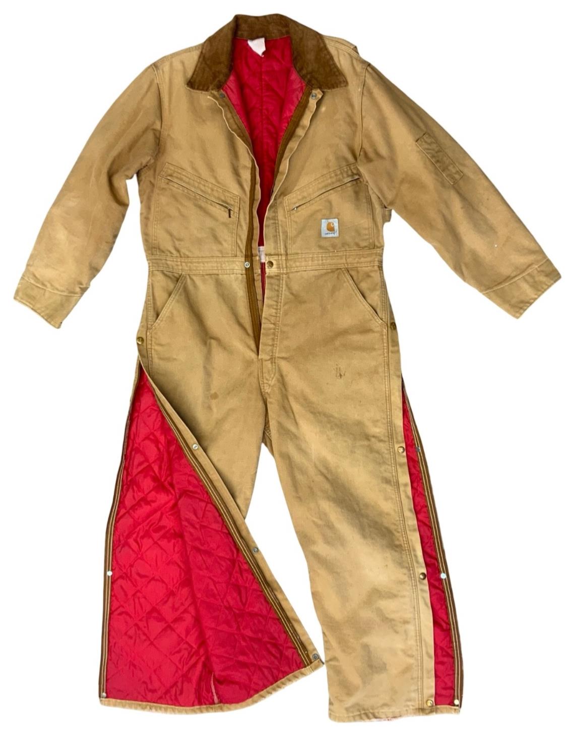 CARHARTT TAN DUCK CANVAS QUILT LINED BOILER SUIT OVERALLS USA WORKWEAR 36”W 27"L