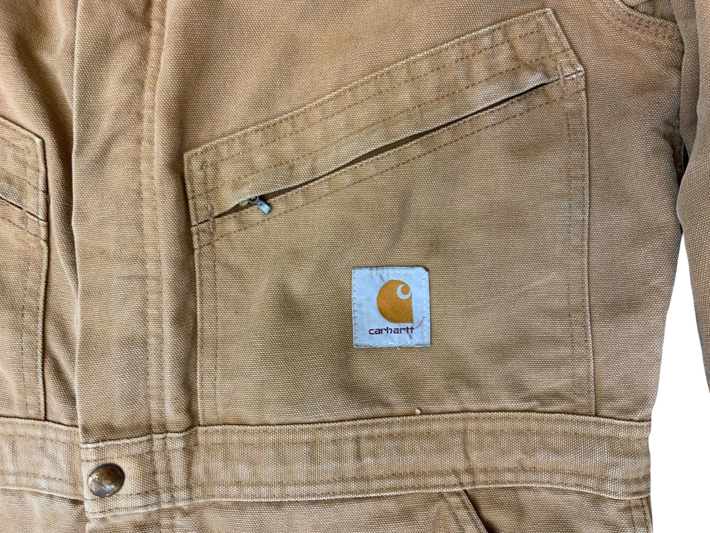 CARHARTT TAN DUCK CANVAS QUILT LINED BOILER SUIT OVERALLS USA WORKWEAR 36”W 27"L