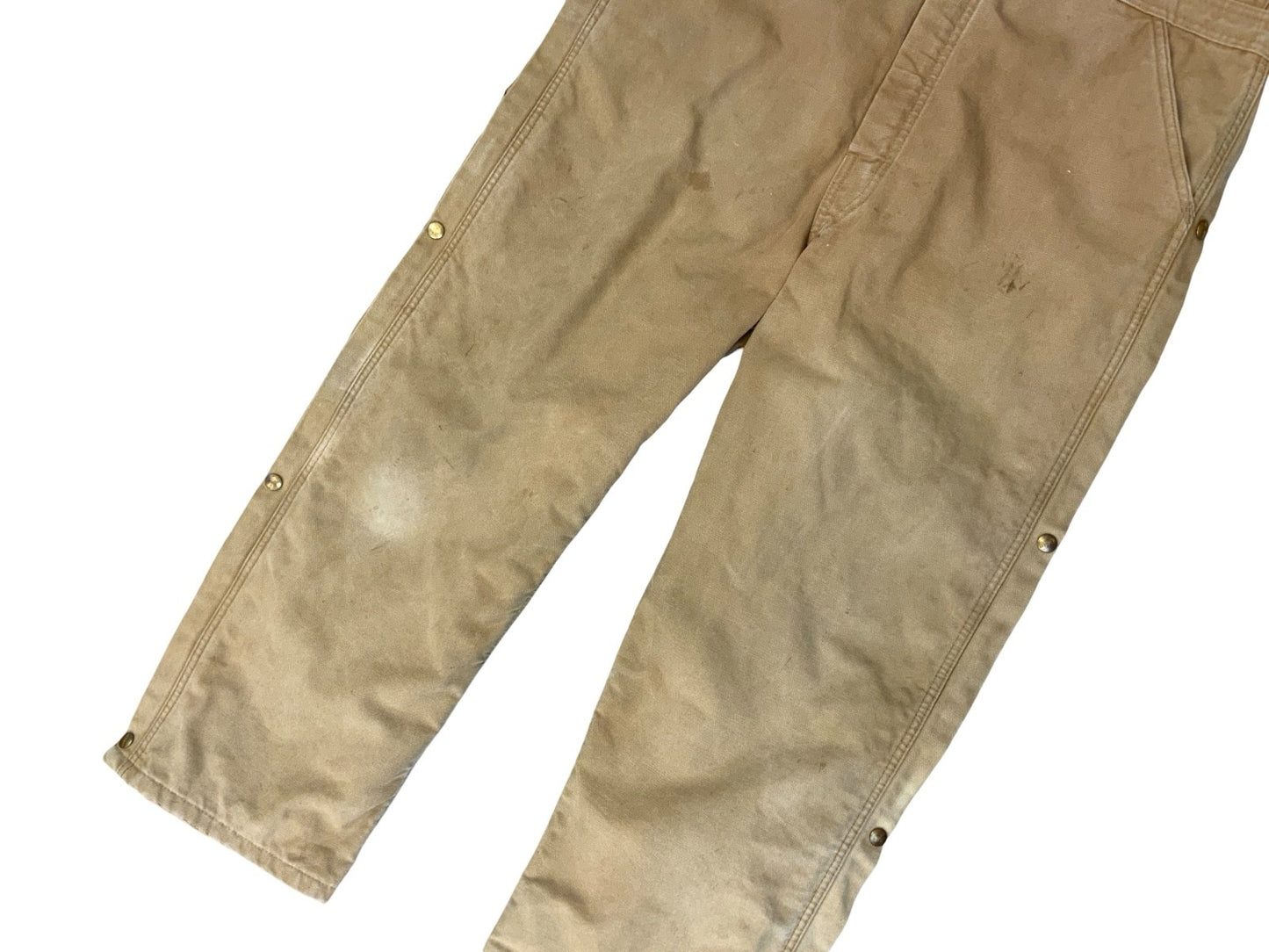 CARHARTT TAN DUCK CANVAS QUILT LINED BOILER SUIT OVERALLS USA WORKWEAR 36”W 27"L