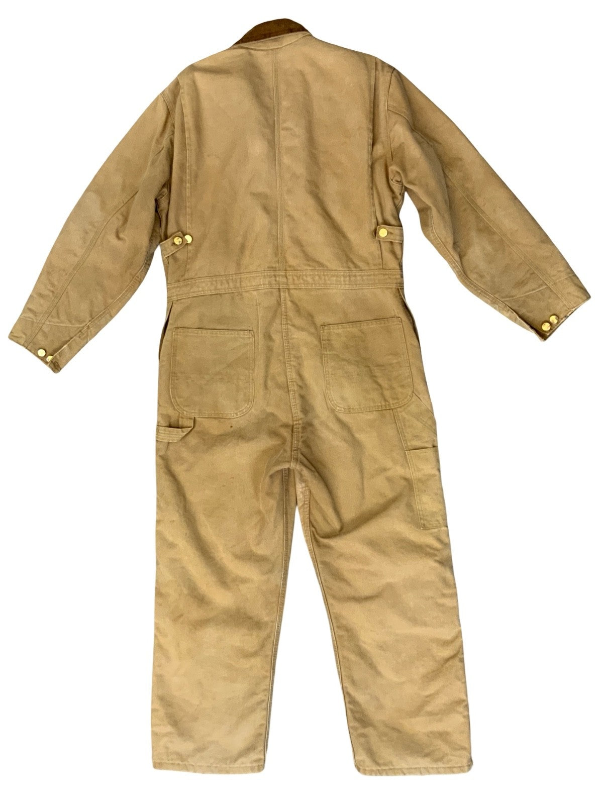 CARHARTT TAN DUCK CANVAS QUILT LINED BOILER SUIT OVERALLS USA WORKWEAR 36”W 27"L