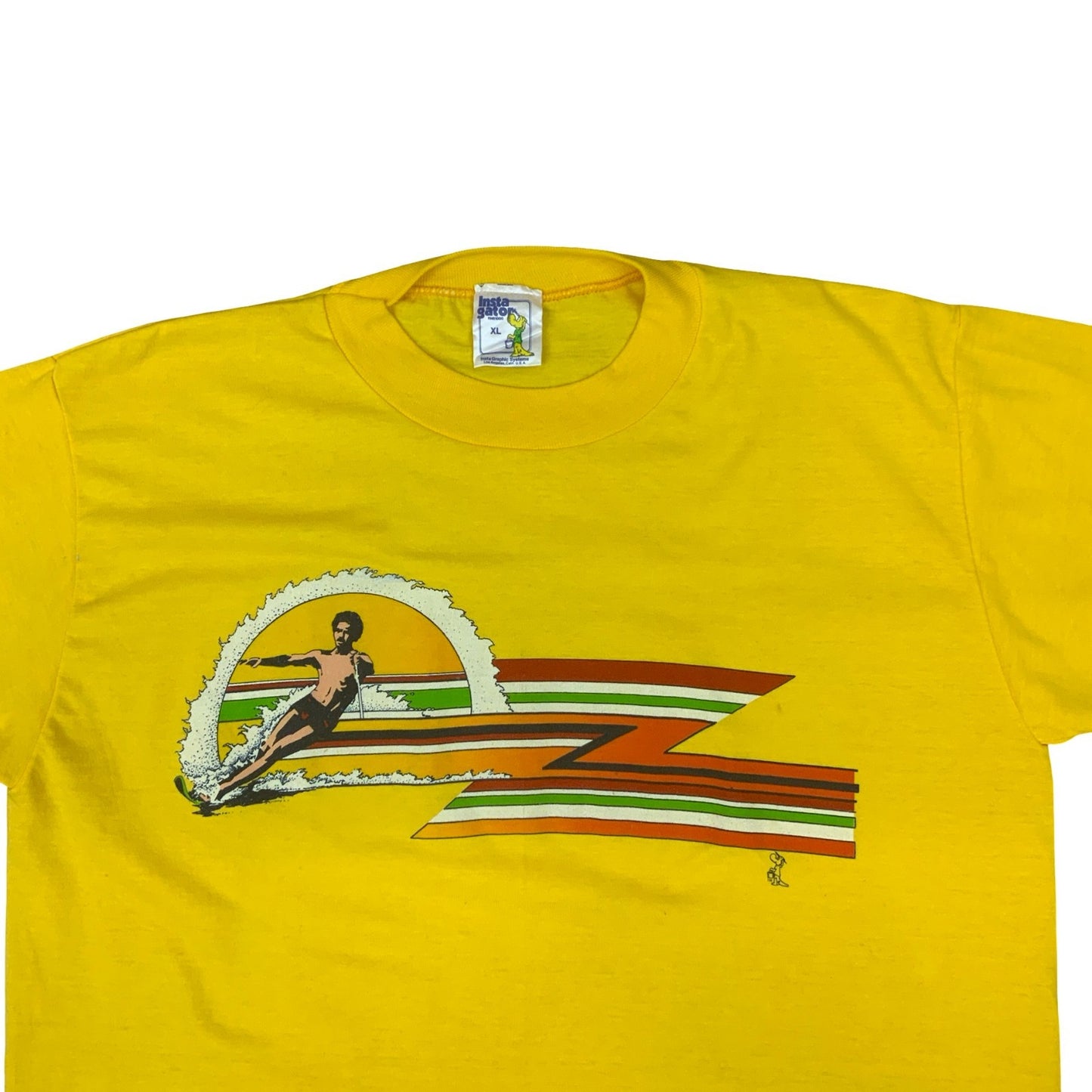 VTG 90S SPORTSWEAR WATER SKIING YELLOW SINGLE STITCH GRAPHIC TEE EXTRA LARGE XL