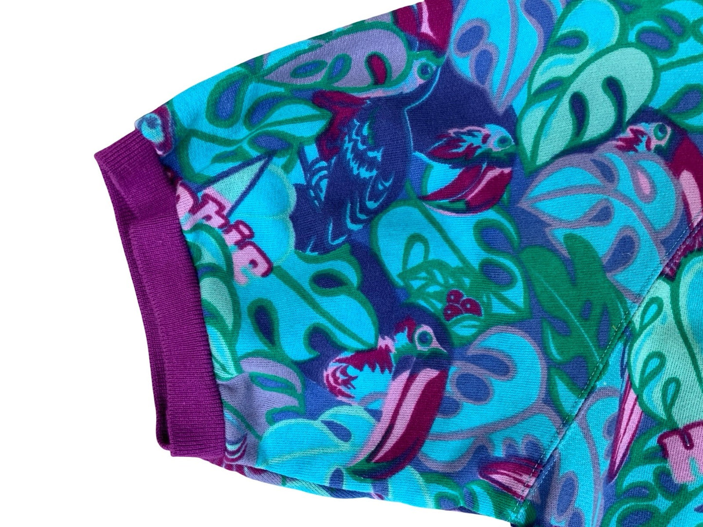 90s LADIES USA HOBIE CALIFORNIA BLUE TROPICAL SURF SHORT SLEEVE SWEATSHIRT UK 12