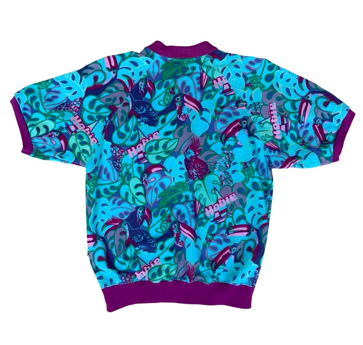 90s LADIES USA HOBIE CALIFORNIA BLUE TROPICAL SURF SHORT SLEEVE SWEATSHIRT UK 12
