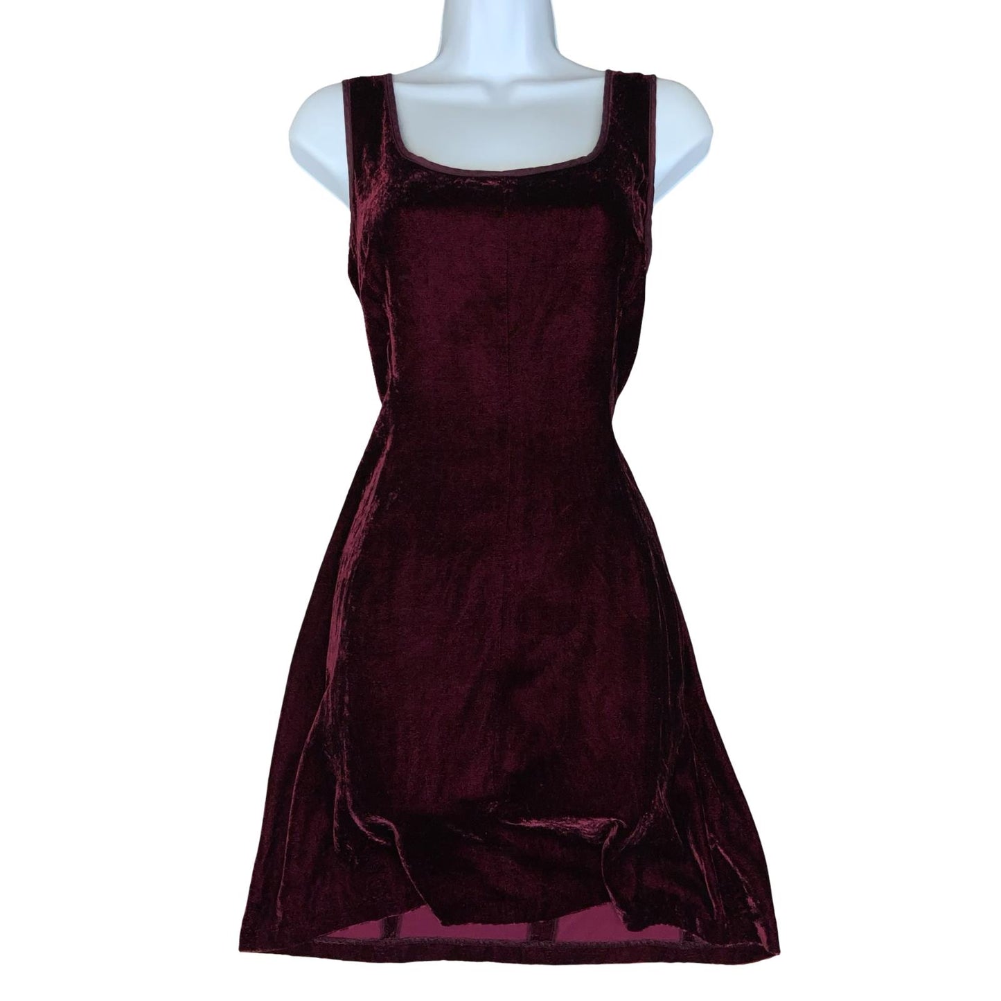 VTG 'LAURA ASHLEY' BURGUNDY RED SELVED SLEEVELESS VELVET MINI PARTY DRESS S 10