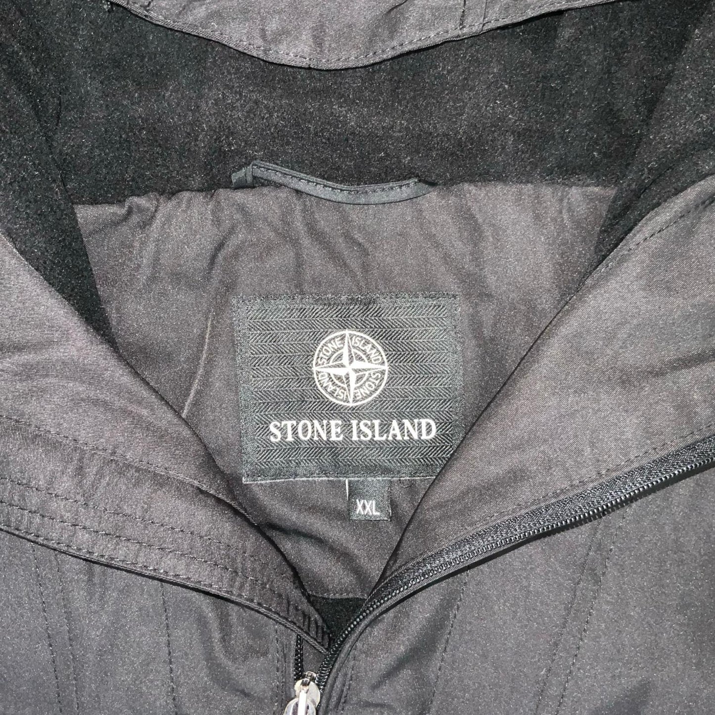 VTG 90s 'STONE ISLAND' BLACK PULL-OVER GORPCORE HOODED ANORAK WINDBREAKER XXL