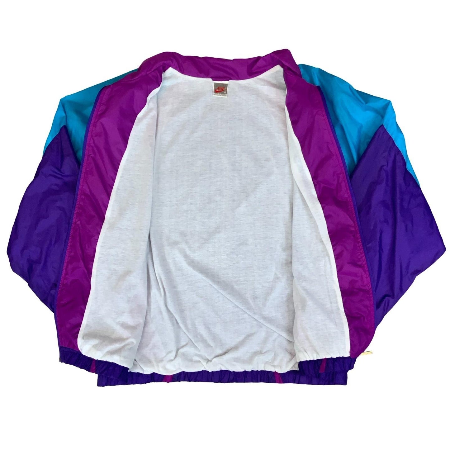 VTG 80s 'NIKE' PURPLE BLUE RETRO COLOUR-BLOCK LINED TRACK WINDBREAKER JACKET 3XL