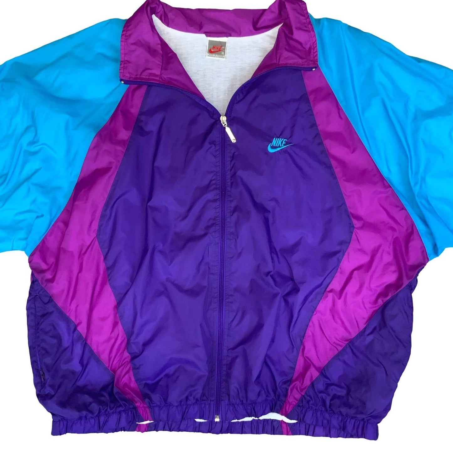 VTG 80s 'NIKE' PURPLE BLUE RETRO COLOUR-BLOCK LINED TRACK WINDBREAKER JACKET 3XL