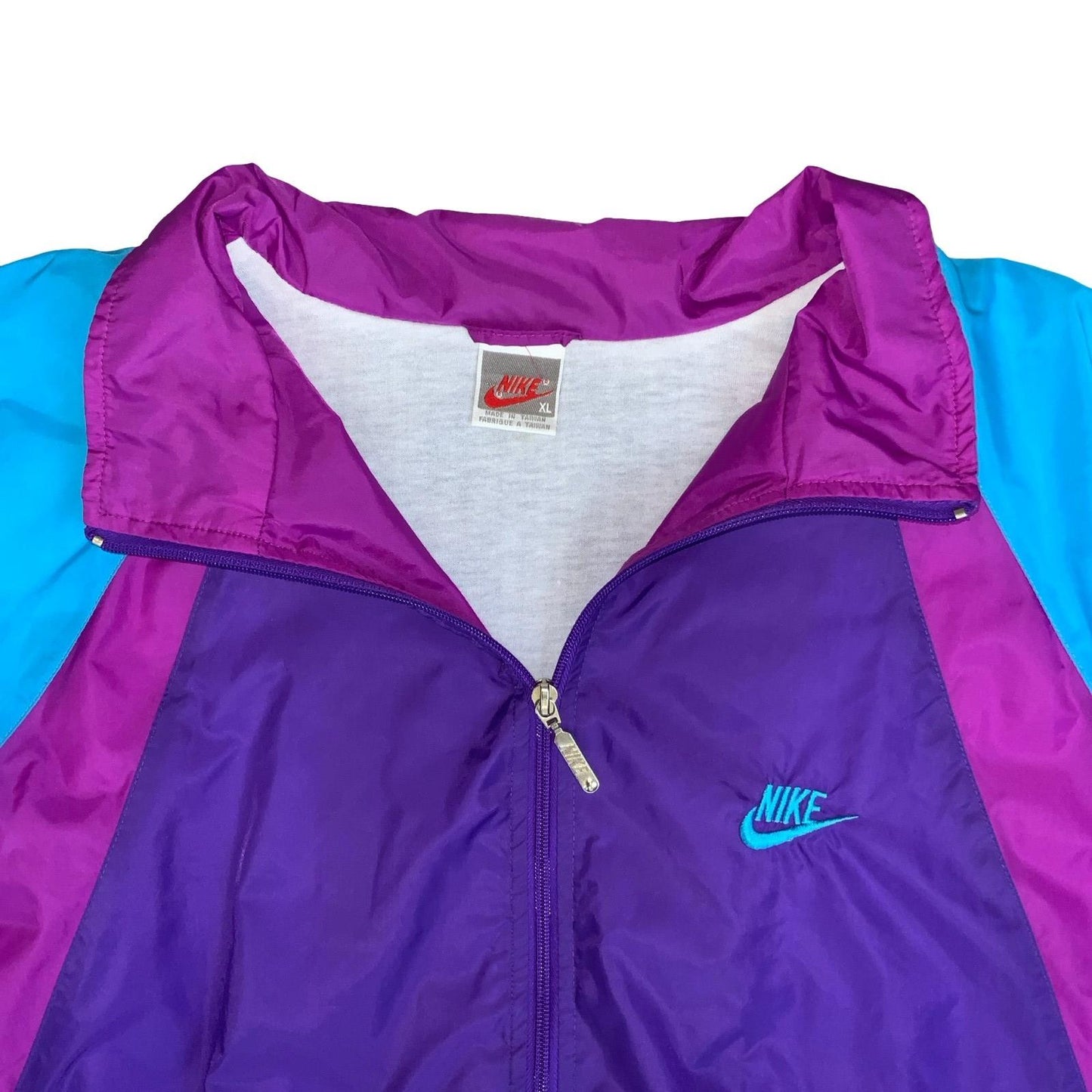 VTG 80s 'NIKE' PURPLE BLUE RETRO COLOUR-BLOCK LINED TRACK WINDBREAKER JACKET 3XL