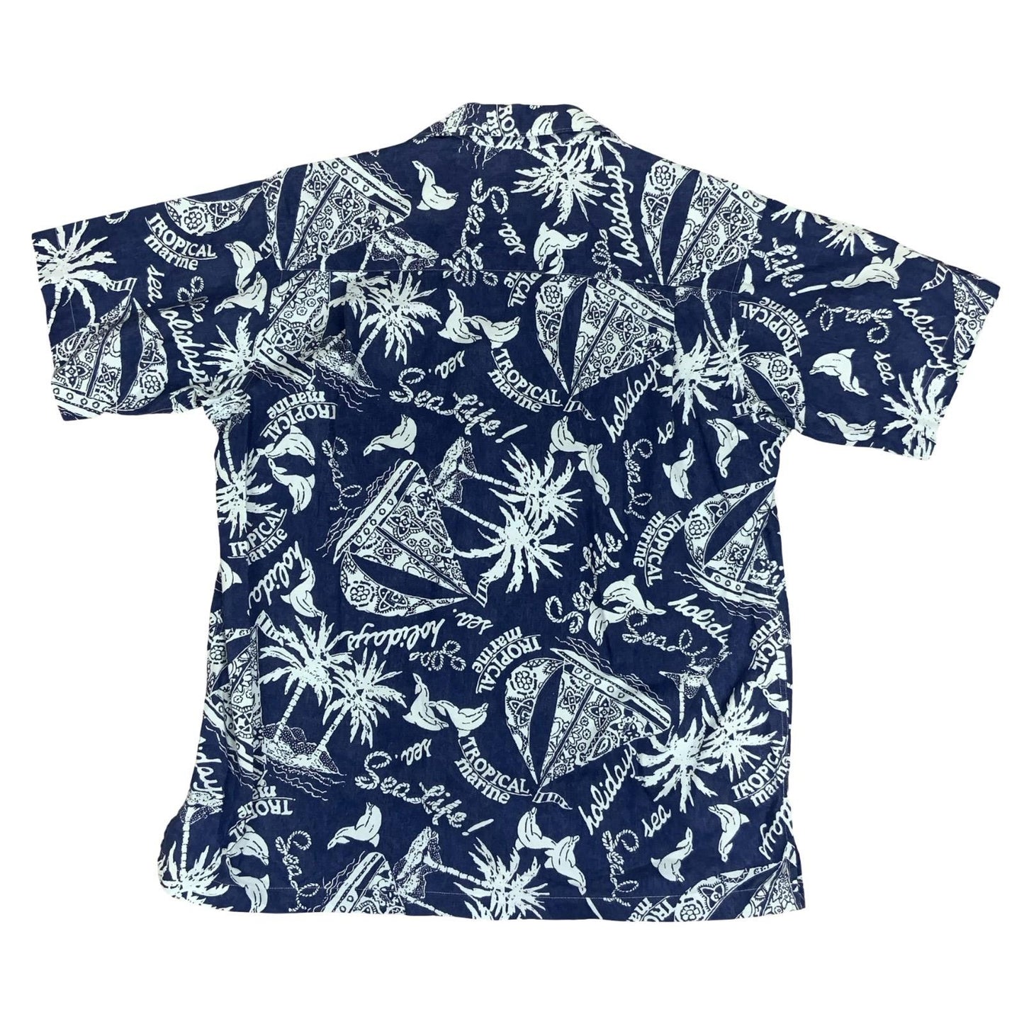 'CHAPS' RALPH LAUREN MEN'S BLUE WHITE SEA LIFE TROPICAL SHORT SLEEVED SHIRT XL