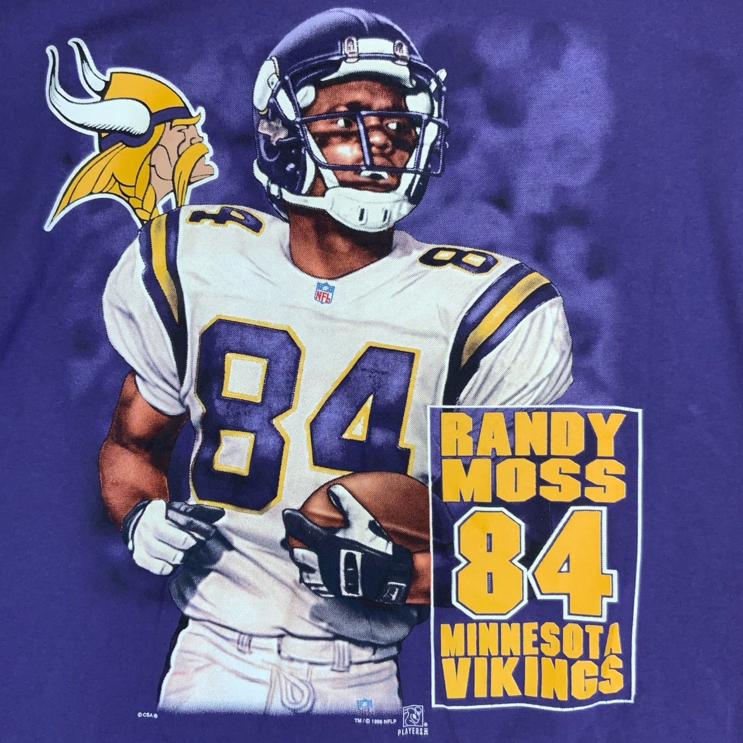 VTG RARE 'CSA' PURPLE NFL RANDY MOSS 1984 MINNESOTA VIKINGS GRAPHIC T-SHIRT 2XL