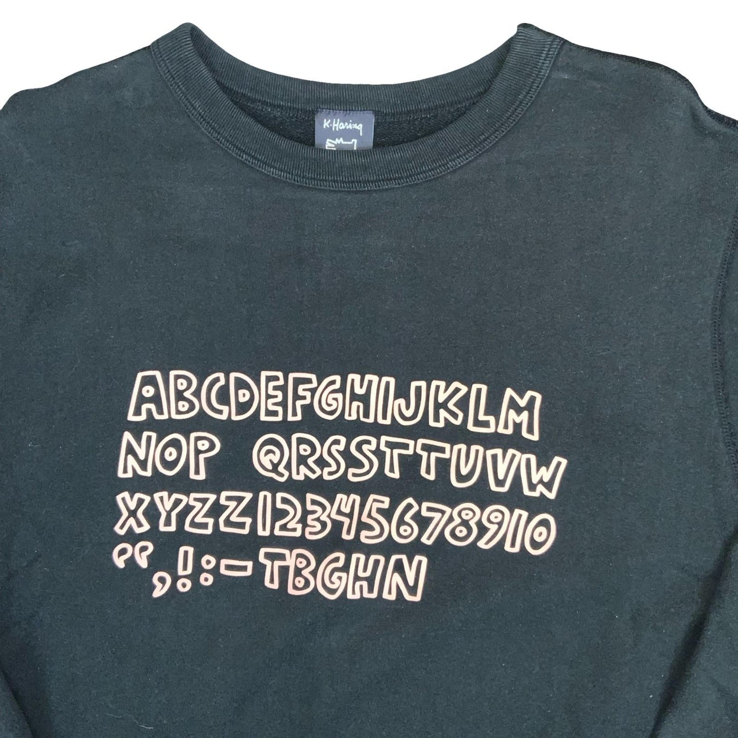 'KEITH HARING' BLACK PINK OUIJA SPELL-OUT GRAPHIC PULL-OVER SWEATSHIRT XL