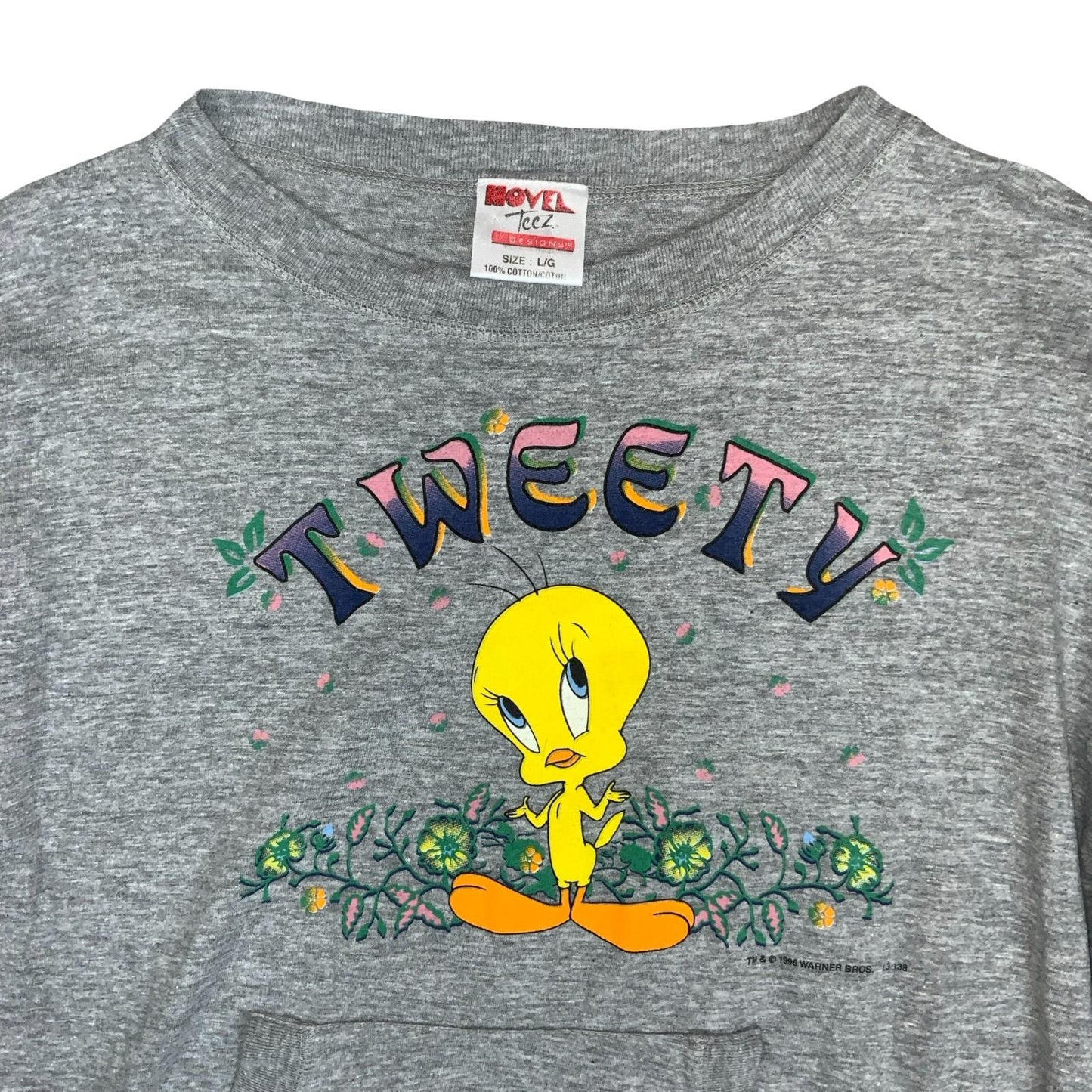 VTG 90s 'NOVEL TEEZ DESIGNS' GREY TWEETY BIRD WARNER BROS GRAPHIC SWEATSHIRT XL