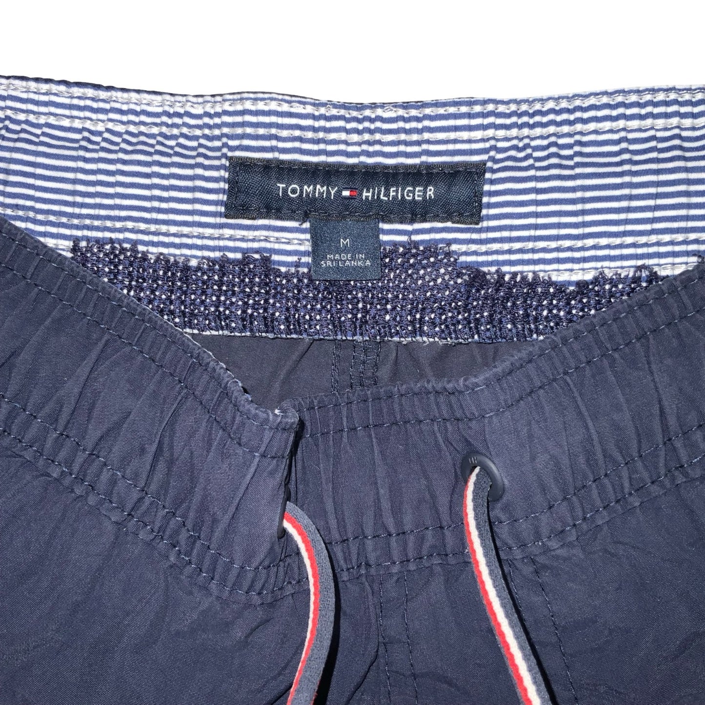 VTG 00s 'TOMMY HILFIGER' NAVY BLUE LOGO JOGGER ELASTICATED SHORTS SMALL