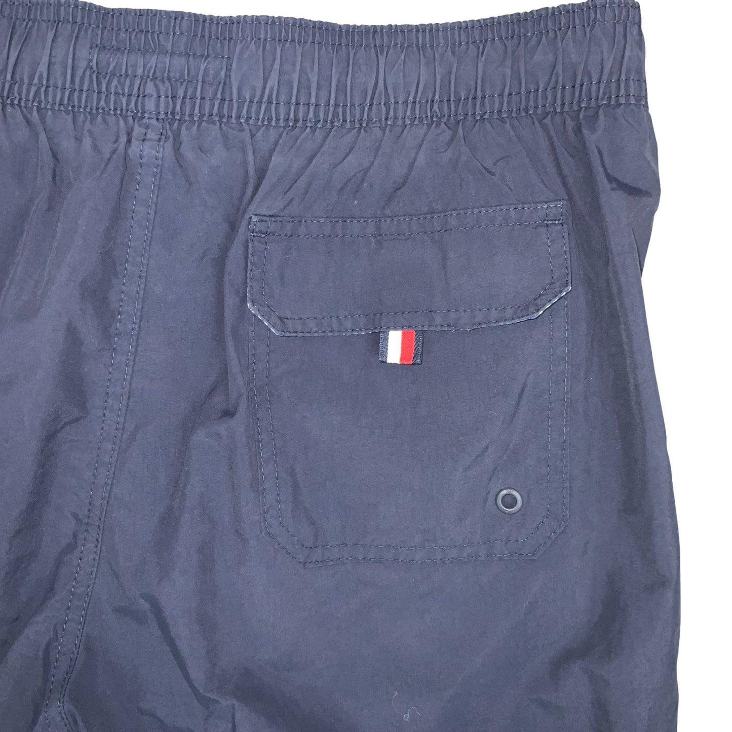 VTG 00s 'TOMMY HILFIGER' NAVY BLUE LOGO JOGGER ELASTICATED SHORTS SMALL