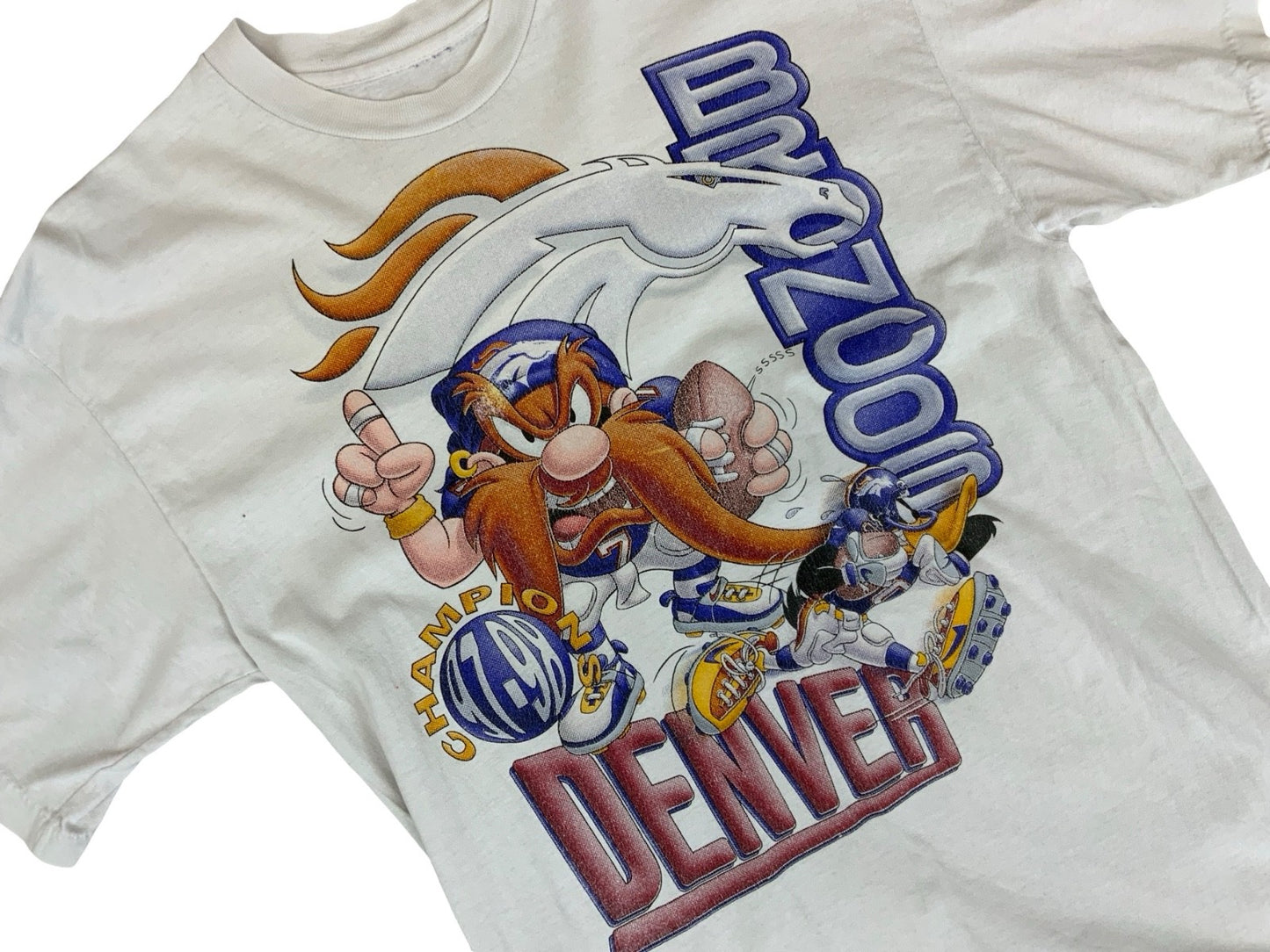 VTG 1998 DENVER BRONCOS AMERICAN FOOTBALL SINGLE STITCH T SHIRT S 38”