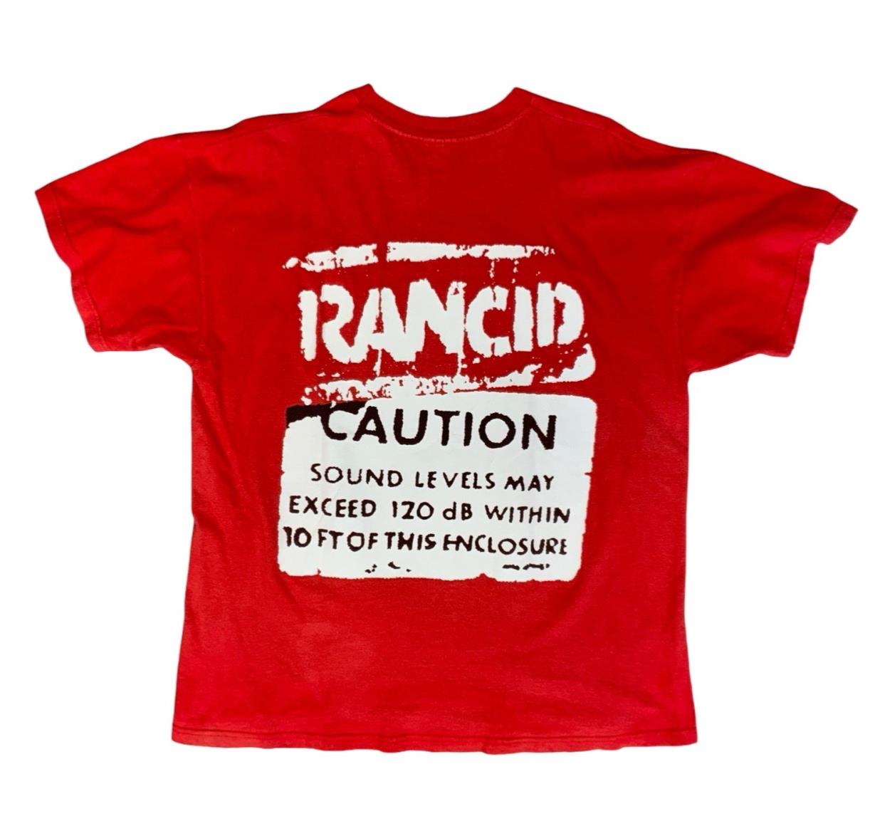 VTG 90s FADED RED RANCID GIVE EM THE BOOT SOUND LEVELS 2 SIDED PUNK T SHIRT L