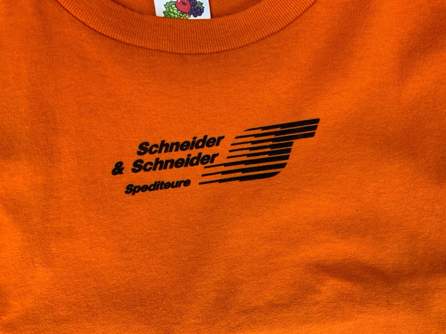 VTG 90s GERMAN HOT ROD RACING TEAM BACK FLOCK PRINT ORANGE T SHIRT S