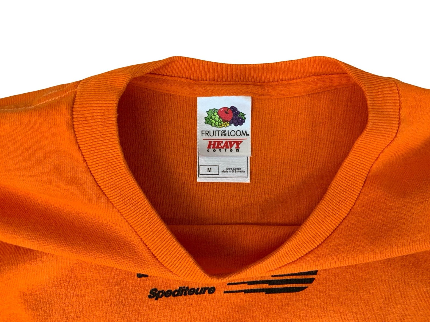 VTG 90s GERMAN HOT ROD RACING TEAM BACK FLOCK PRINT ORANGE T SHIRT S