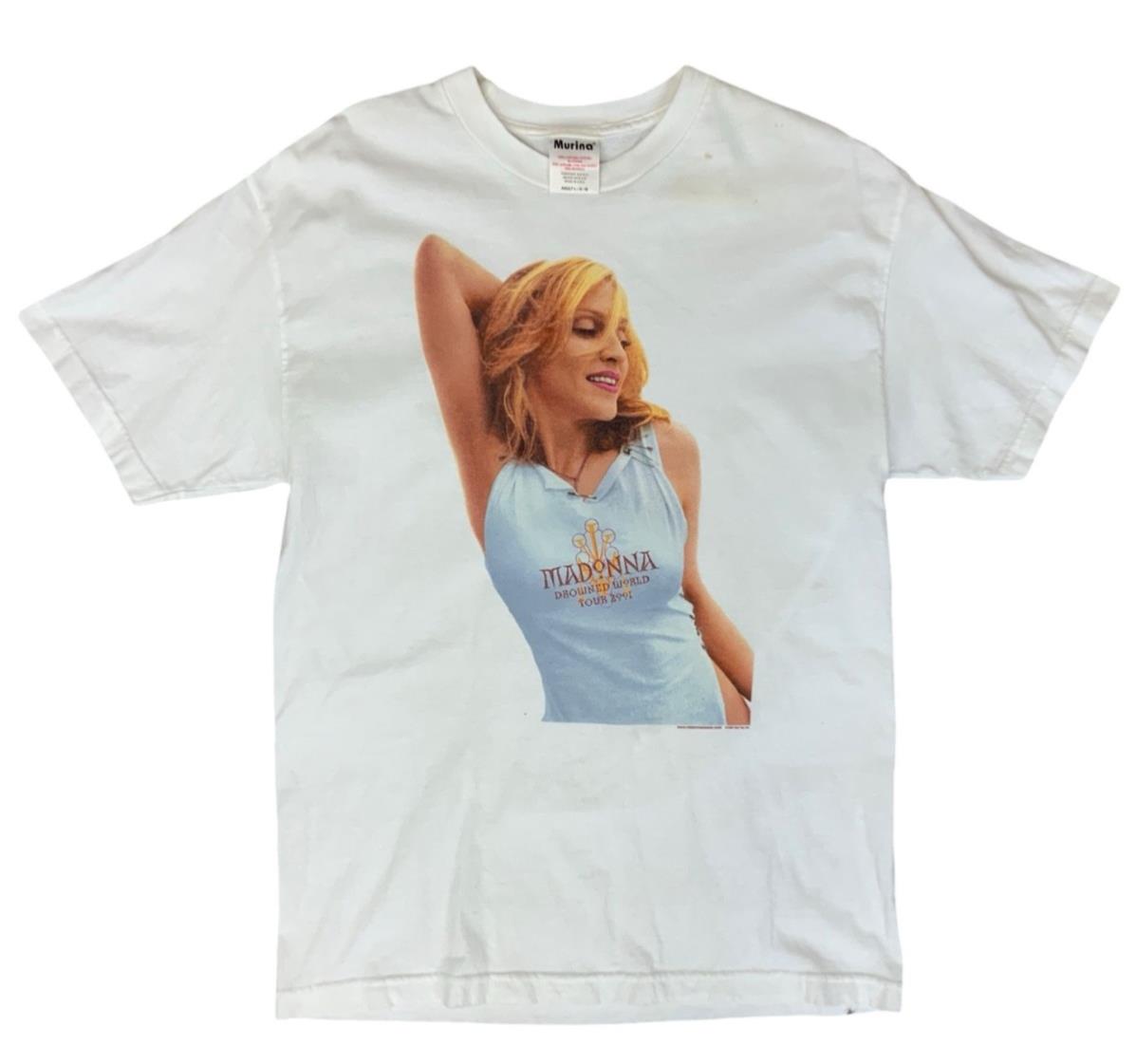VTG Y2K 2001 MADONNA LICENSED DROWNED WORLD TOUR BAND T SHIRT WHITE USA MADE M