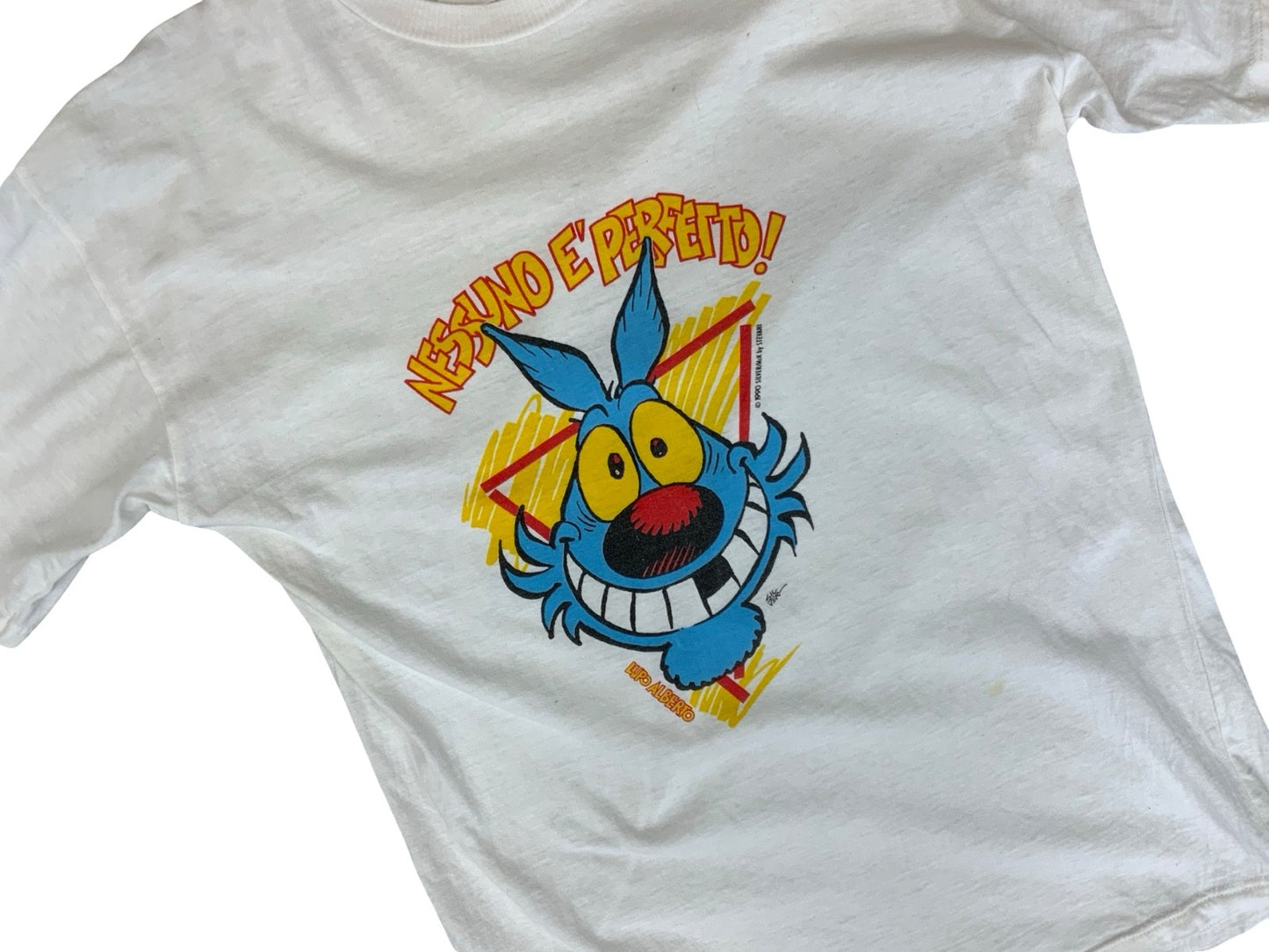 VTG 1990 DATED ITALIAN LUPO ALBERTO (ALBERT WOLF) CARTOON WHITE T SHIRT S
