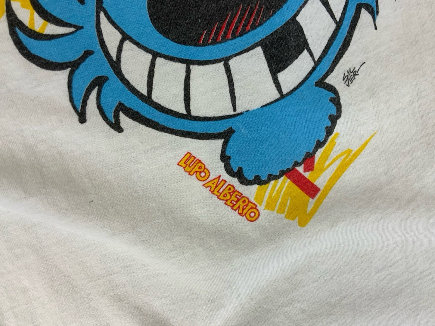 VTG 1990 DATED ITALIAN LUPO ALBERTO (ALBERT WOLF) CARTOON WHITE T SHIRT S