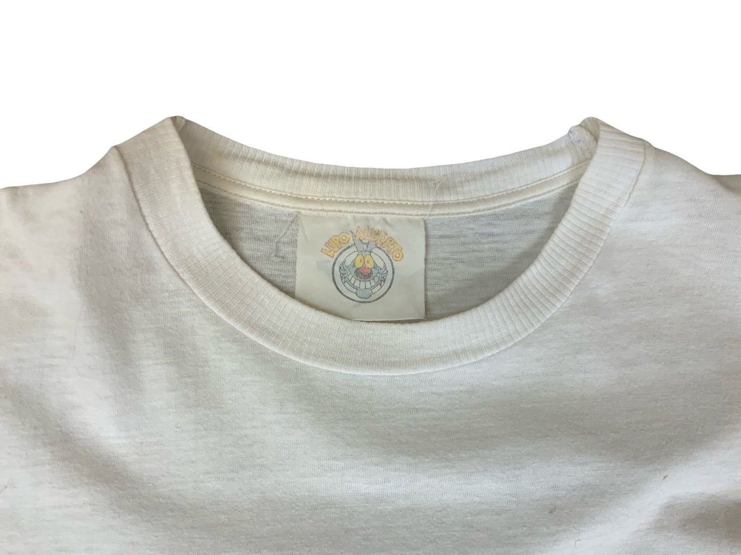 VTG 1990 DATED ITALIAN LUPO ALBERTO (ALBERT WOLF) CARTOON WHITE T SHIRT S